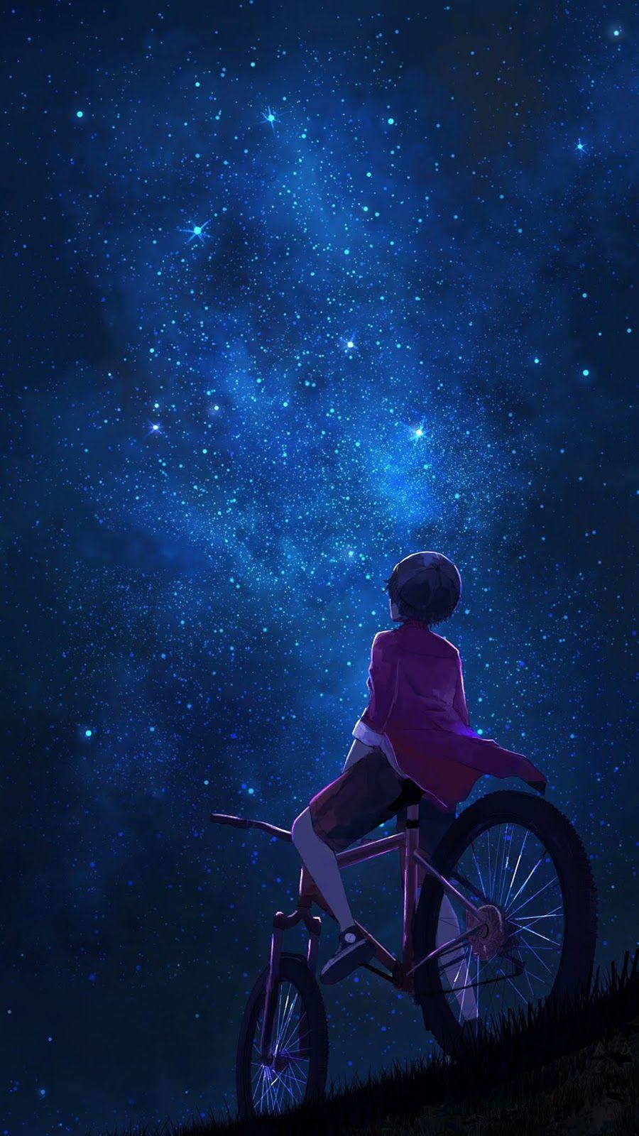 Anime Girl Night Sky Stars 4K Wallpaper iPhone HD Phone #6270f
