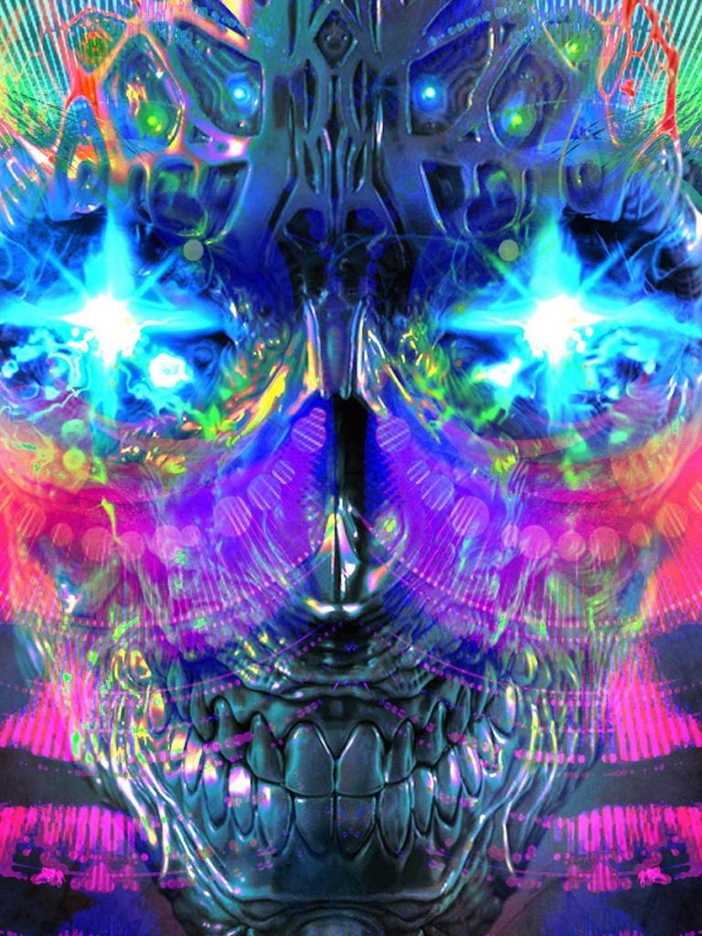 768x1024 Psychedelic skull, artistic iPad wallpaper