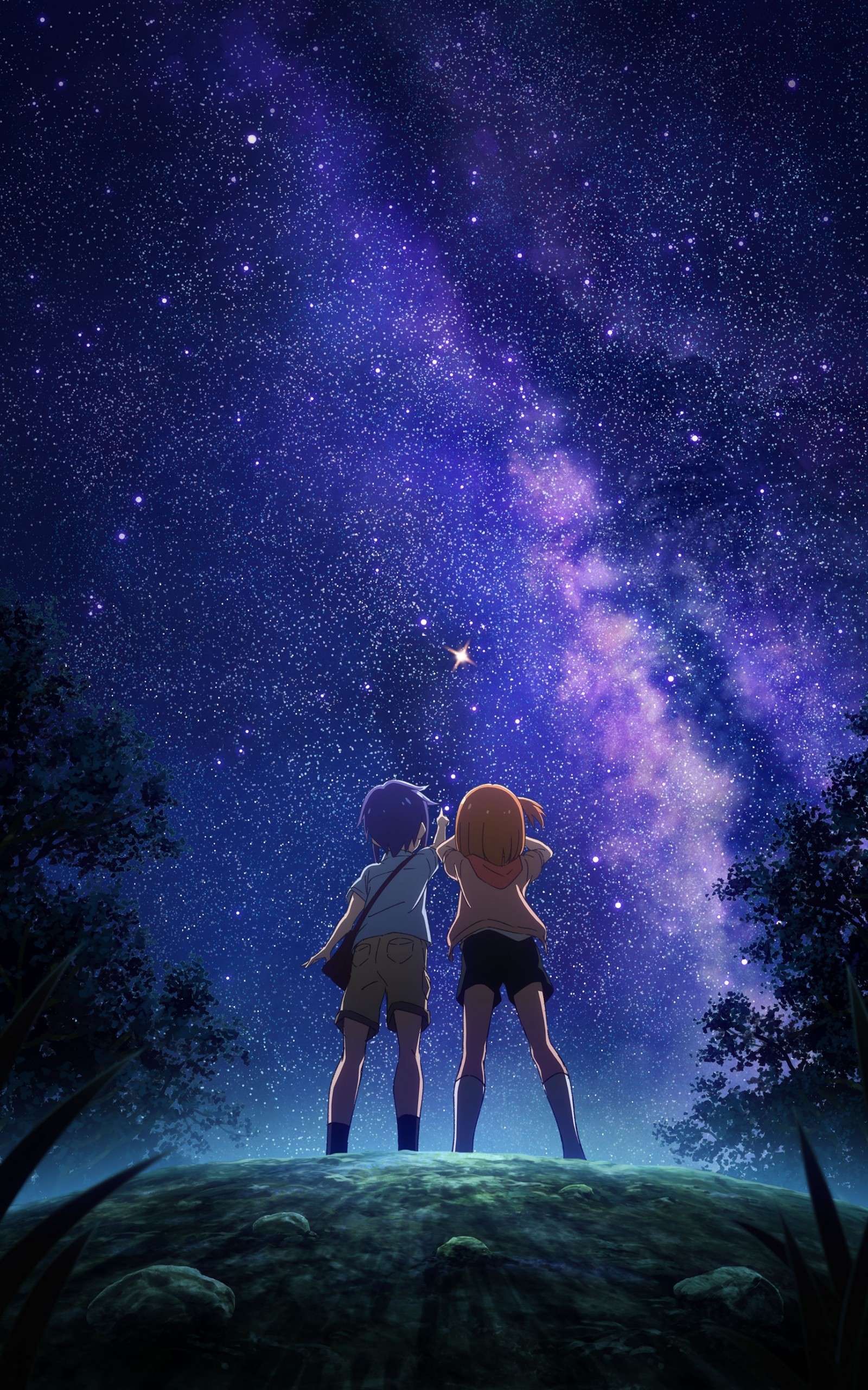 Anime Night Stars Sky Clouds Scenery 4K Wallpaper iPhone HD Phone #7720i