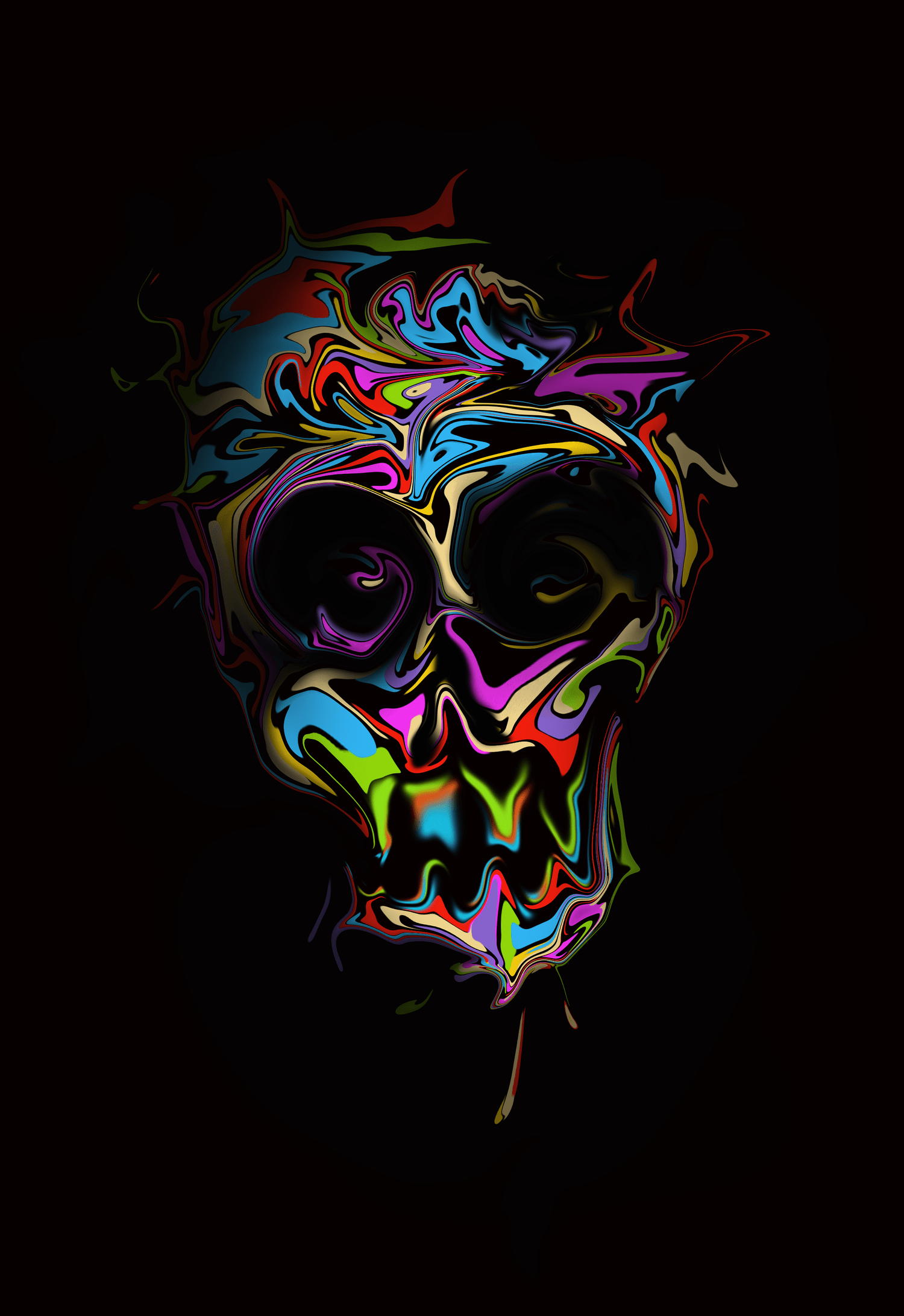 1500x2183 colorful skull wallpaper, psychedelic art, skull, darkness, art, graphic design