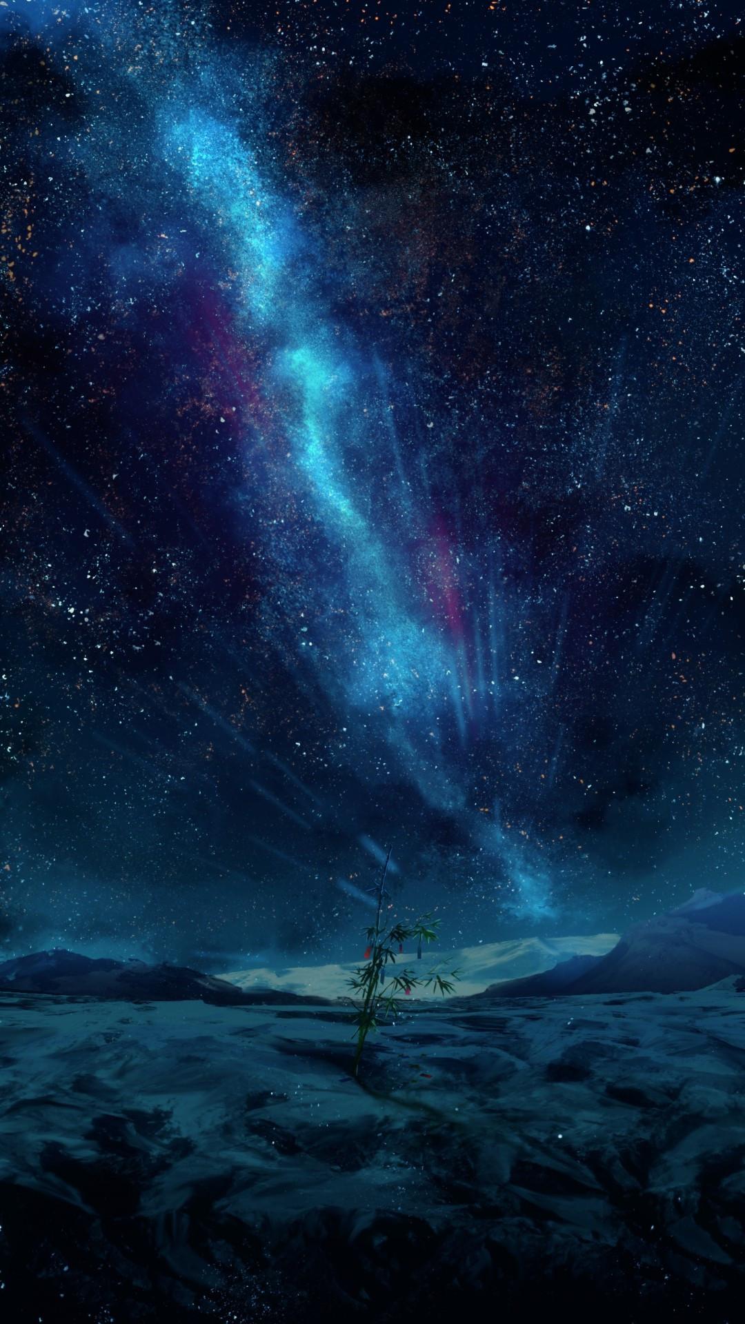 1080x1920 Download 1080x1920 Anime Night, Starry Sky, Milky Way, Scenic Wallpaper for iPhone iPhone 7 Plus, iPhone 6+, Sony Xperia Z, HTC One