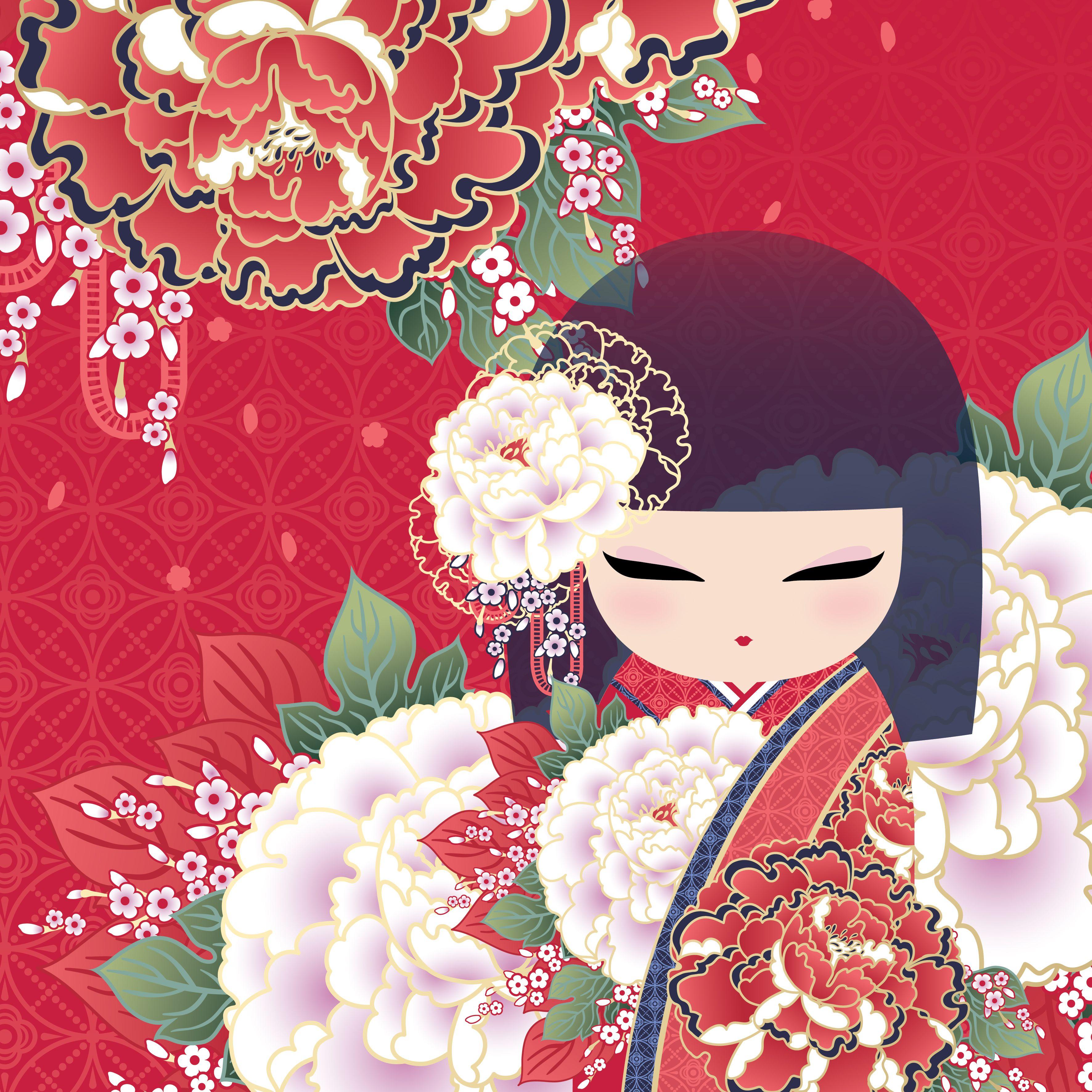 3543x3543 Miwa 'Harmony' Kimmidoll Artwork. Japanese art, iPhone wallpaper vintage, Kokeshi dolls