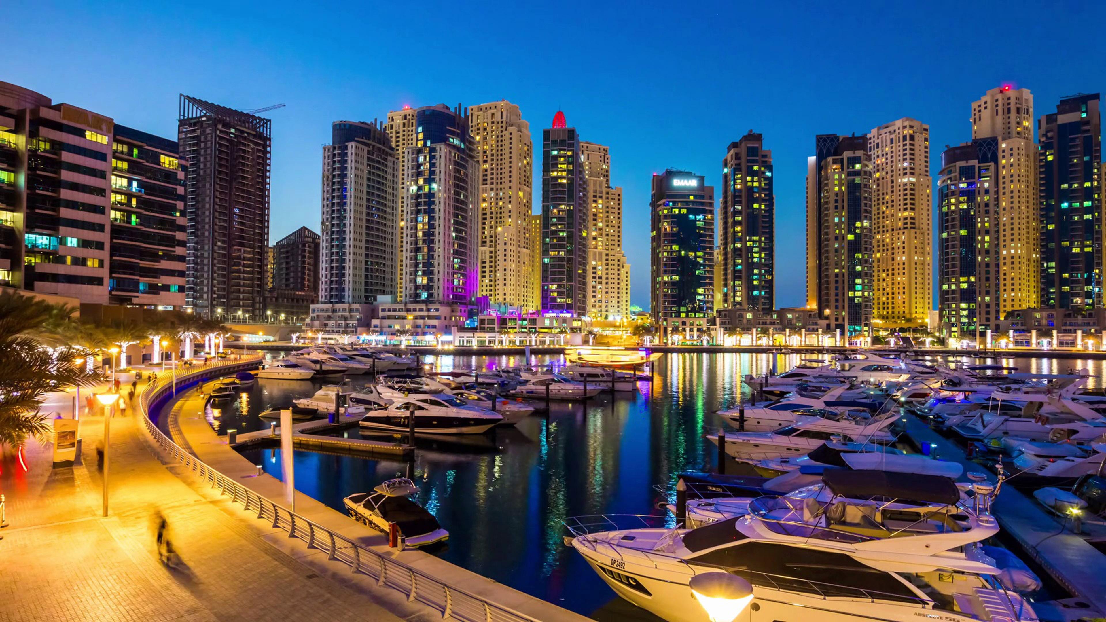 3840x2160 Dubai Marina Yacht Dock Walk At Night Ultra HD Wallpaper Image For Desktop And Mobile 3840x2160 :
