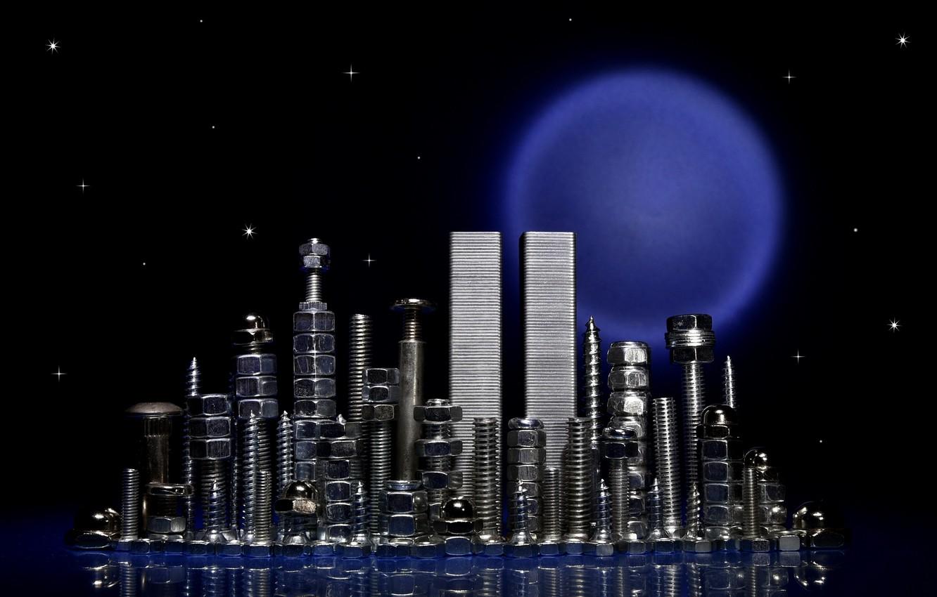 1332x850 Wallpaper night, the city, the moon, bolts, screws, nuts image for desktop, section город
