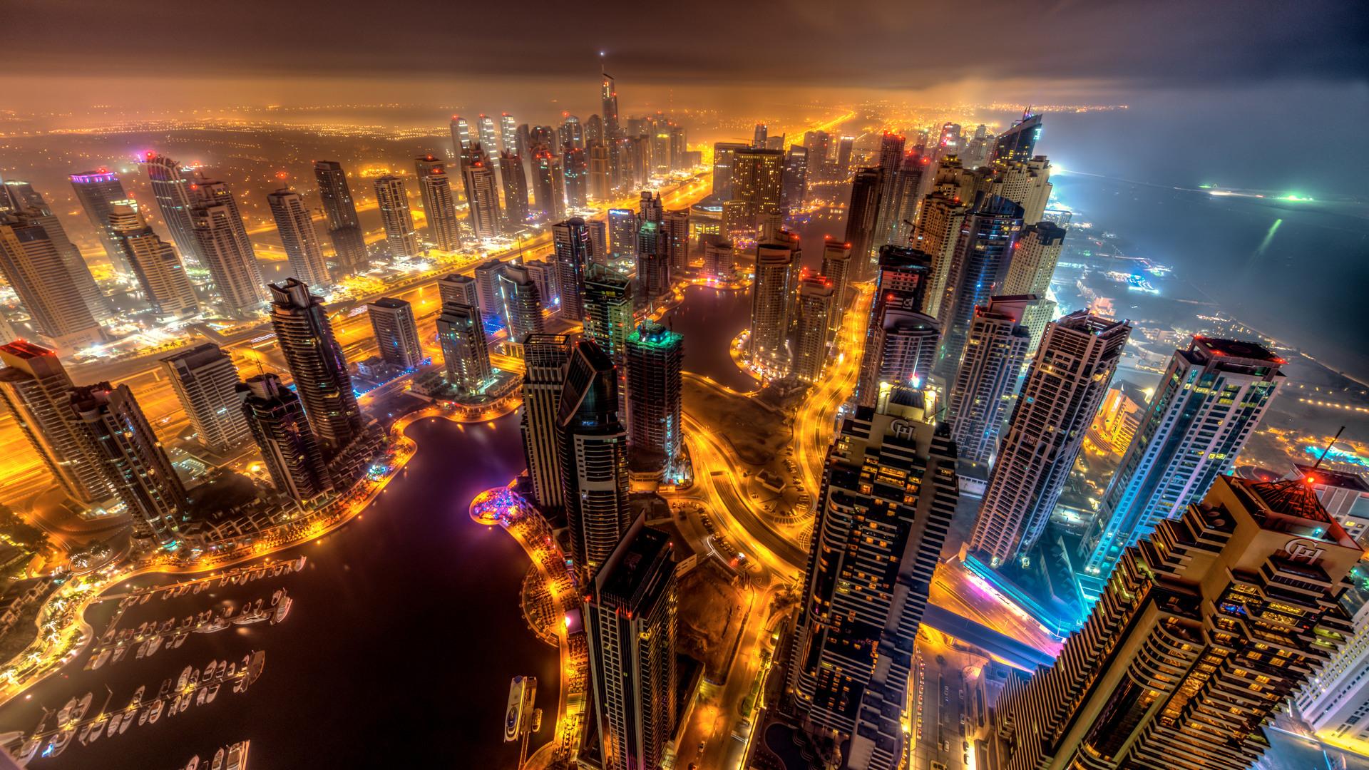1920x1080 Dubai Buildings Night Lights Top View 8k Laptop Full HD 1080P HD 4k Wallpaper, Image, Background, Photo and Picture