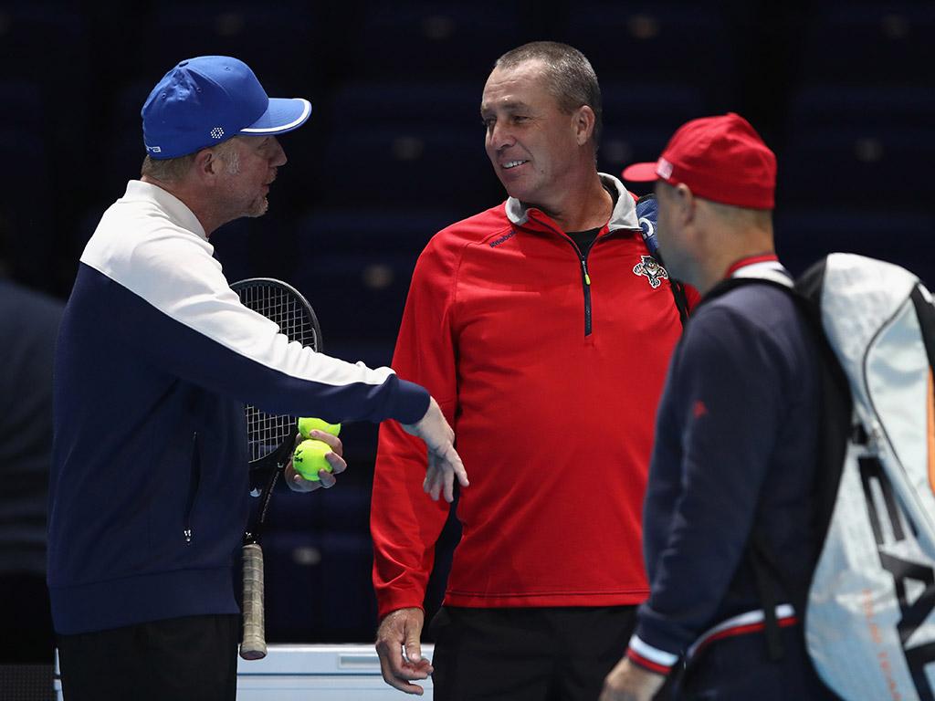 1024x768 Supercoaches Boris Becker (L) and Ivan Lendl (centre) catch up the The O2 in London; Getty Image