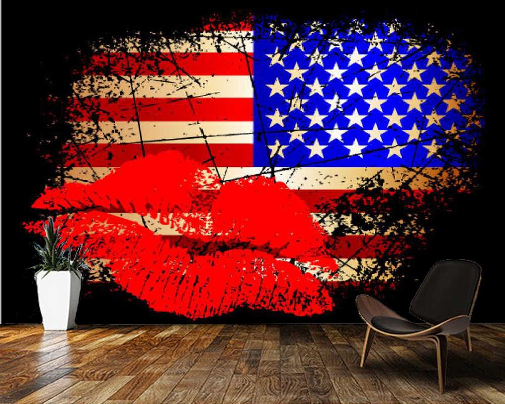 1000x800 Papel de parede American flag with lip print modern abstract 3D wallpaper, living room bedroom wall papers home decor bar mural. Wallpaper