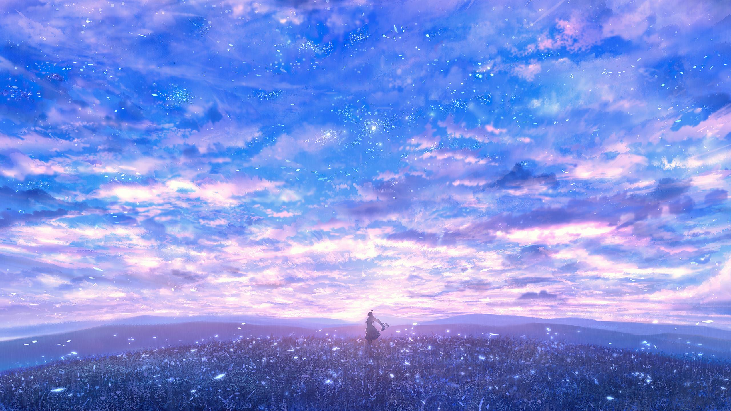 2560x1440 Girl In Lavender Field Alone Clouds 4k 1440P Resolution HD 4k Wallpaper, Image, Background, Photo and Picture