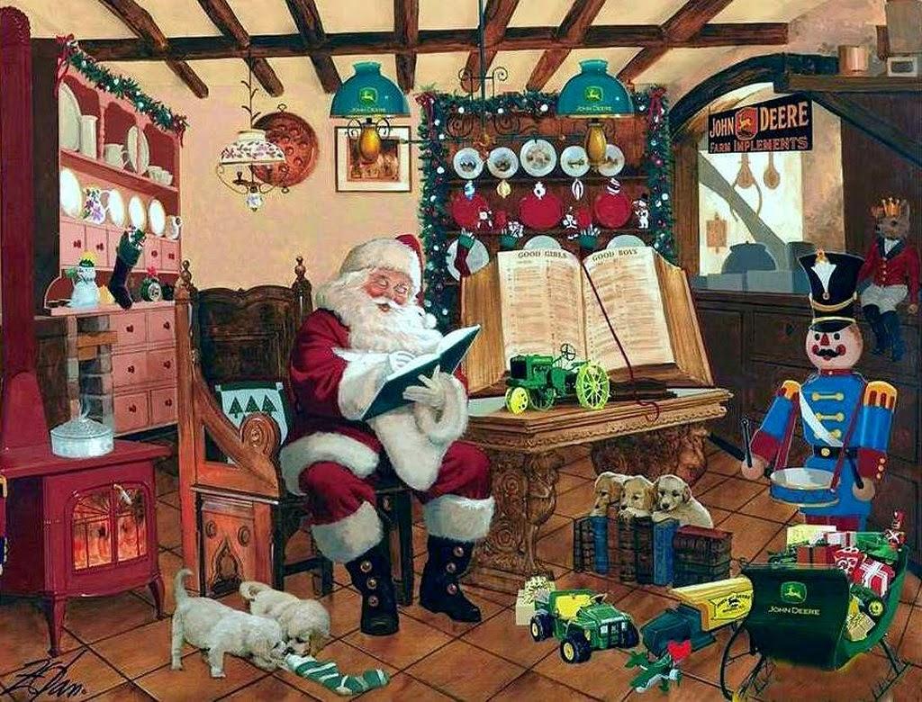1024x780 Santa enters house through chimney placing secret gifts and giving presents to kids