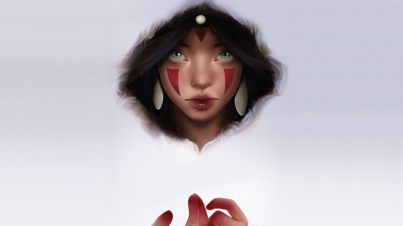 1366x768 Download 1366x768 wallpaper princess mononoke, artwork, movie, minimal, tablet, laptop, 1366x768 HD image, background, 10797