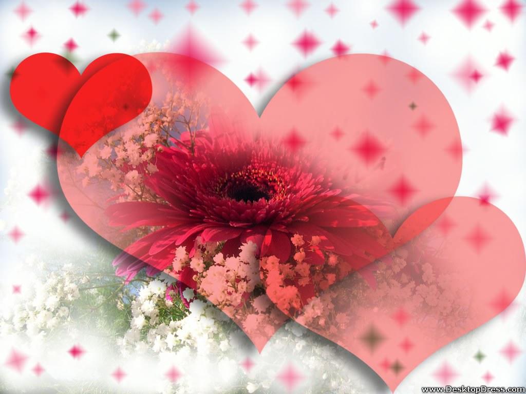 1024x768 Desktop Wallpaper Other Background Red Hearts with Flowers