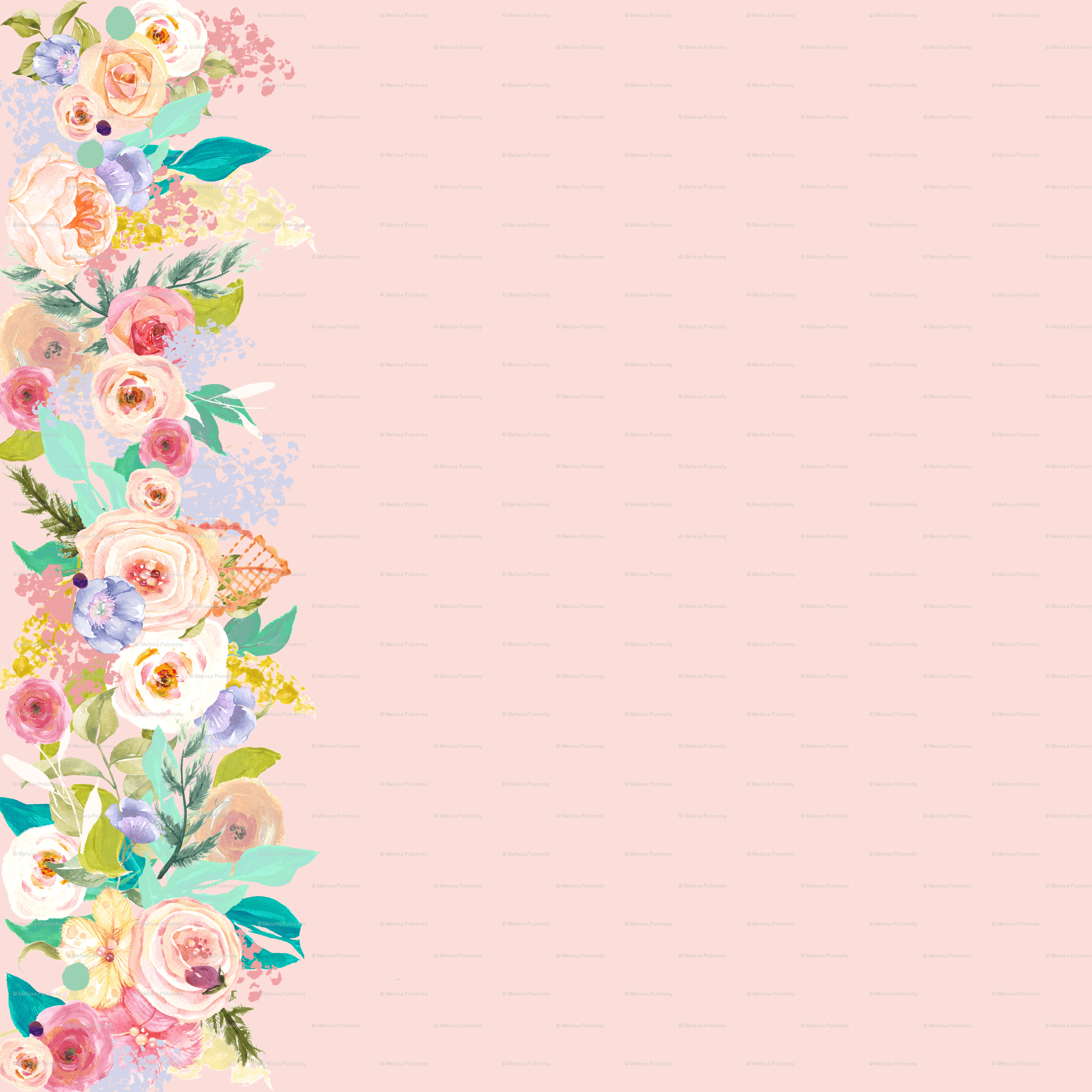 2500x2500 Pastel Garden Spring Floral Border // Light Peachy Pink wallpaper