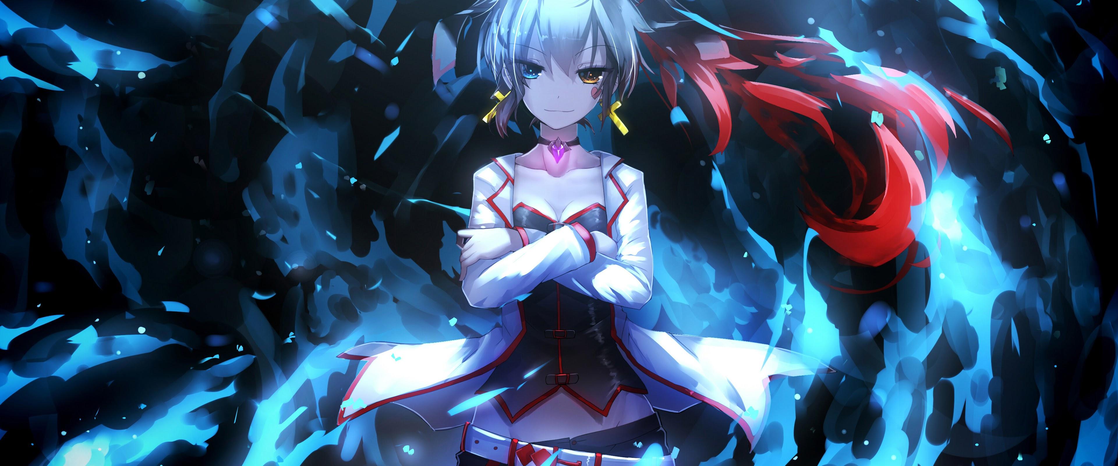 3840x1600 Anime, Girl, Blue Flame, Pixiv Fantasia, 4k, 3840x HD Wallpaper