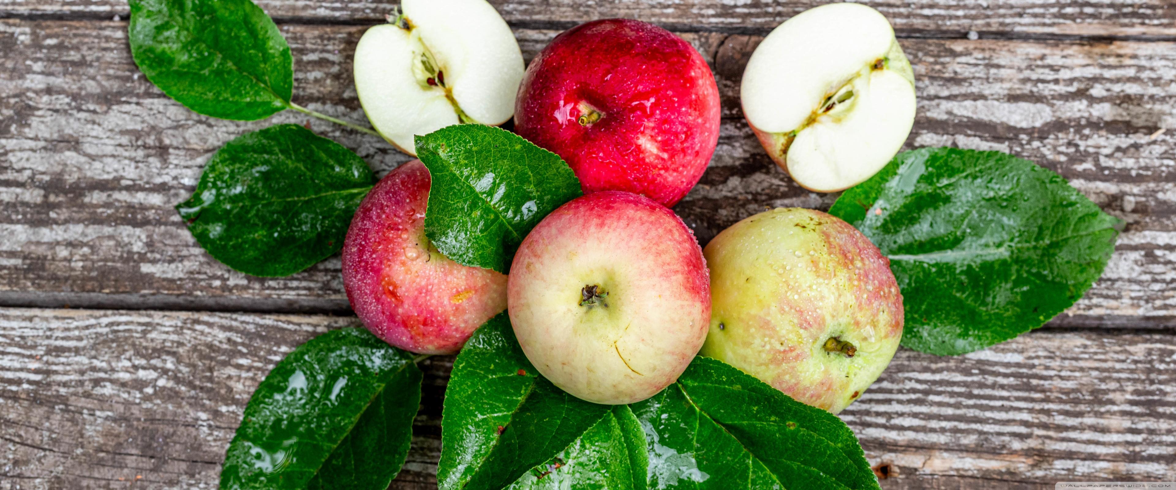 3840x1600 Fresh Apples, Leaves, Wooden Ultra HD Desktop Background Wallpaper for 4K UHD TV : Widescreen & UltraWide Desktop & Laptop : Tablet
