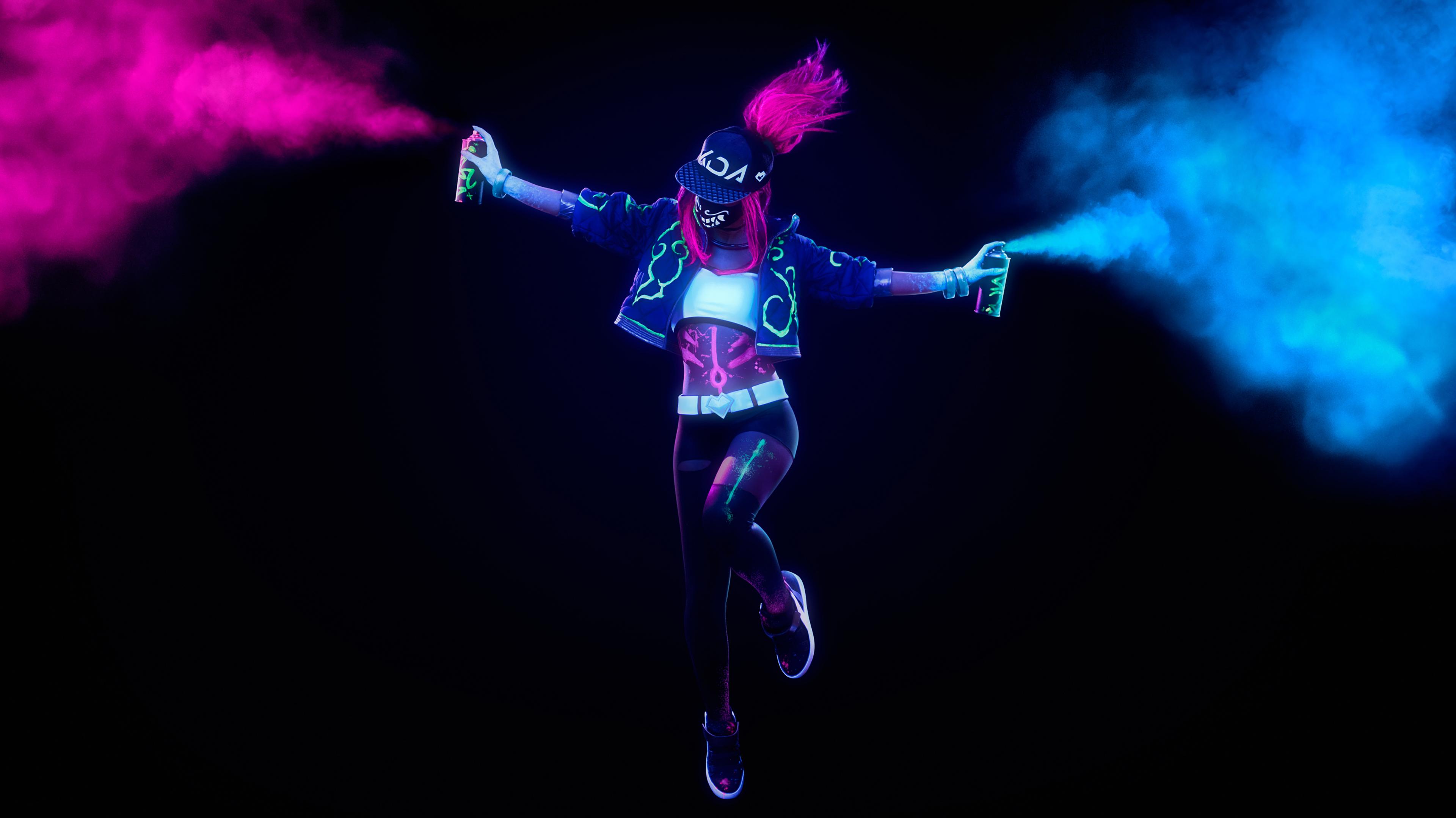 3840x2160 Kda Akali League Of Legends Neon Cosplay 4k Akali Wallpaper 4k