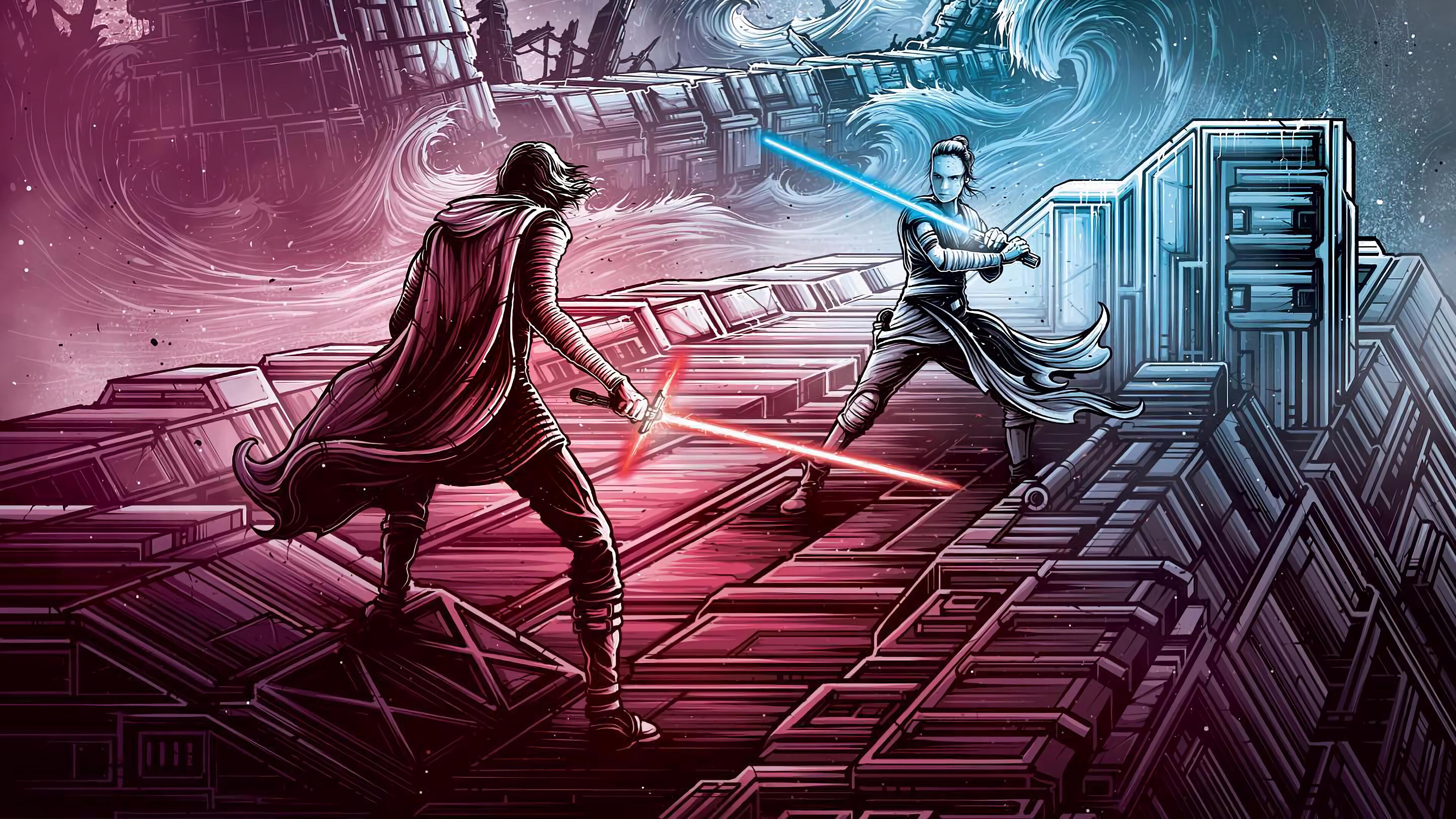 3840x2160 Fanart of Rey and Kylo Ren Wallpaper 4k Ultra HD