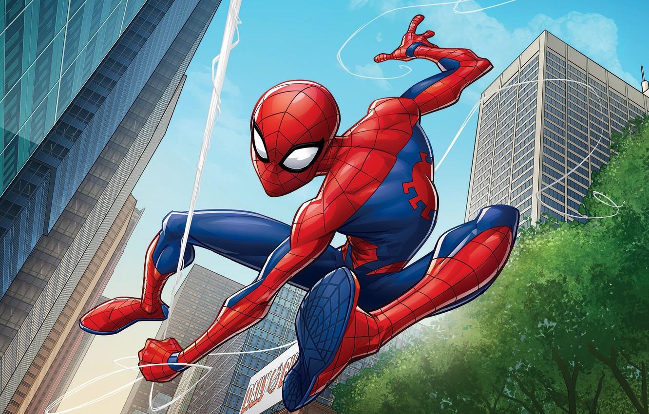 1332x850 Wallpaper The City, Web, Costume, Building, City, Hero, Mask, Superhero, Hero, Web, Marvel, Spider Man, Patrick Brown, Comics, Spider Man, Peter Parker Image For Desktop, Section фантастика