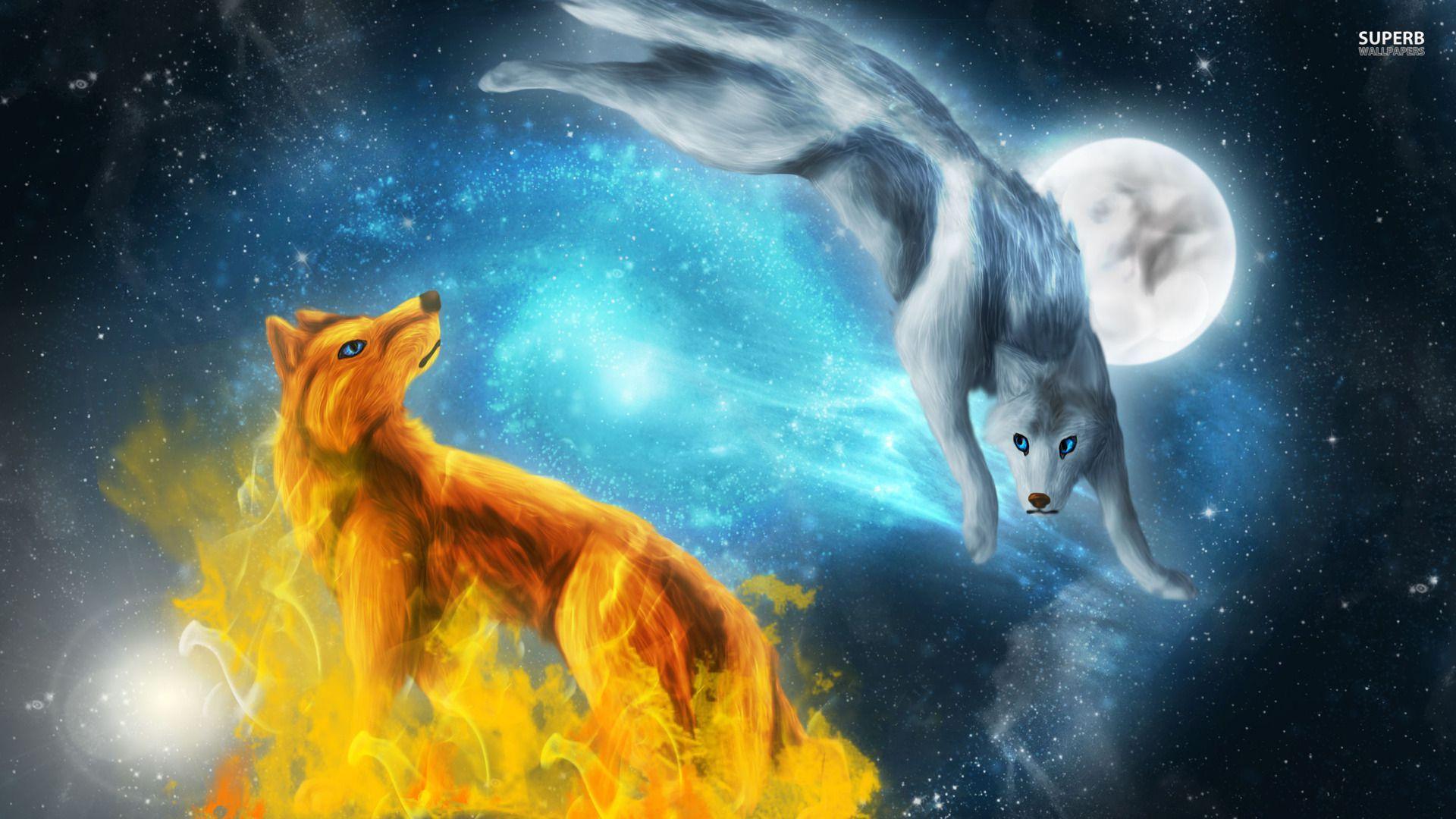 1920x1080 Fire and Ice Wolf Wallpaper