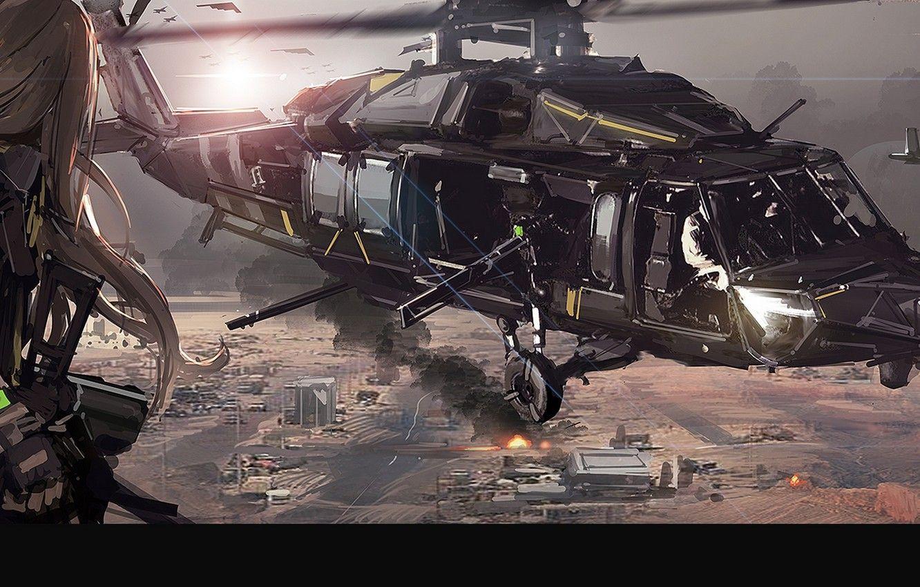 1332x850 Anime Helicopter Wallpaper