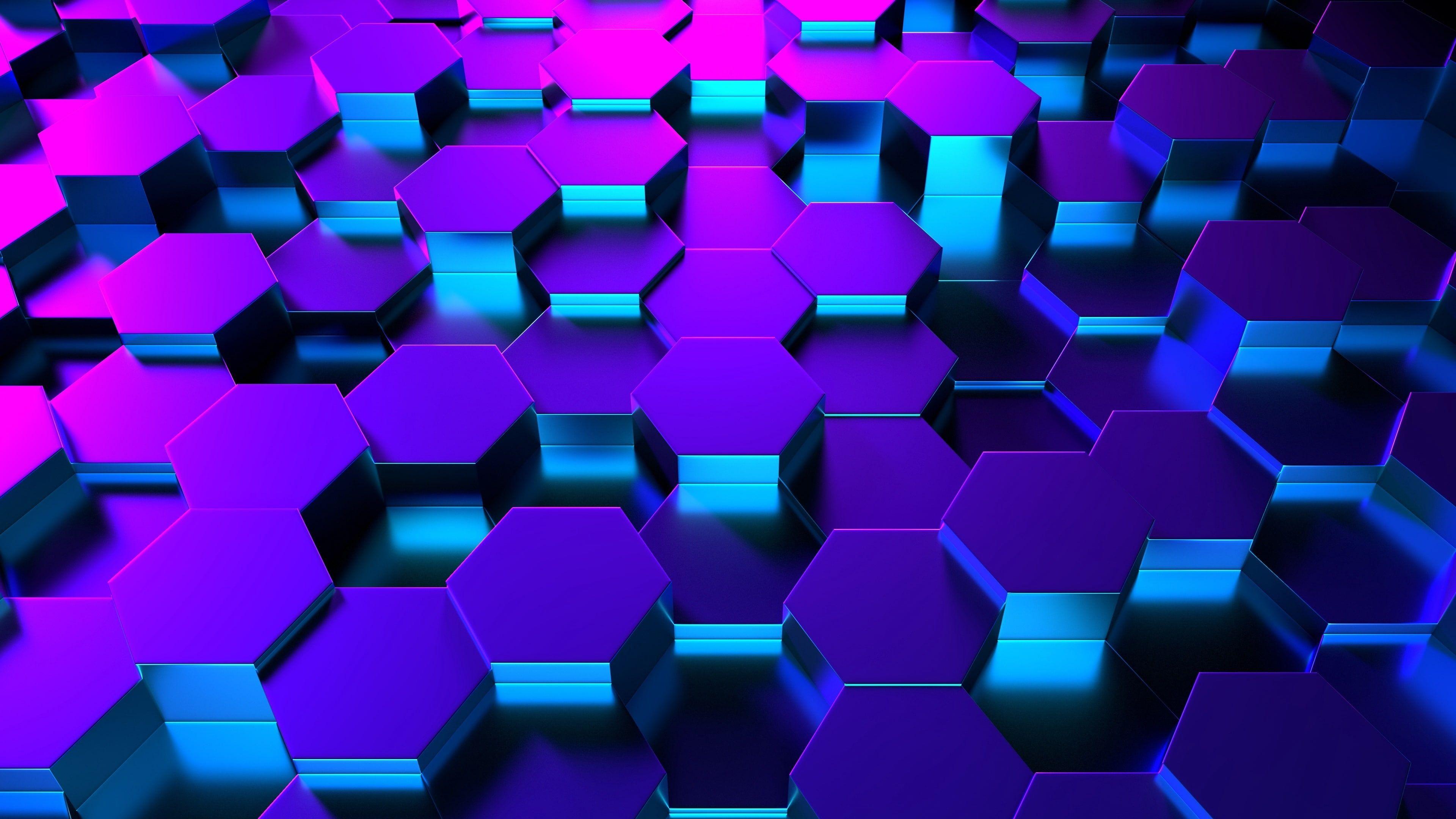 3840x2160 blue #purple #violet #pattern #symmetry #hexagon #honeycomb #design d digital art #light K #wallpaper #hdwallpaper #de. Hexagon wallpaper, Hexagon, Wallpaper