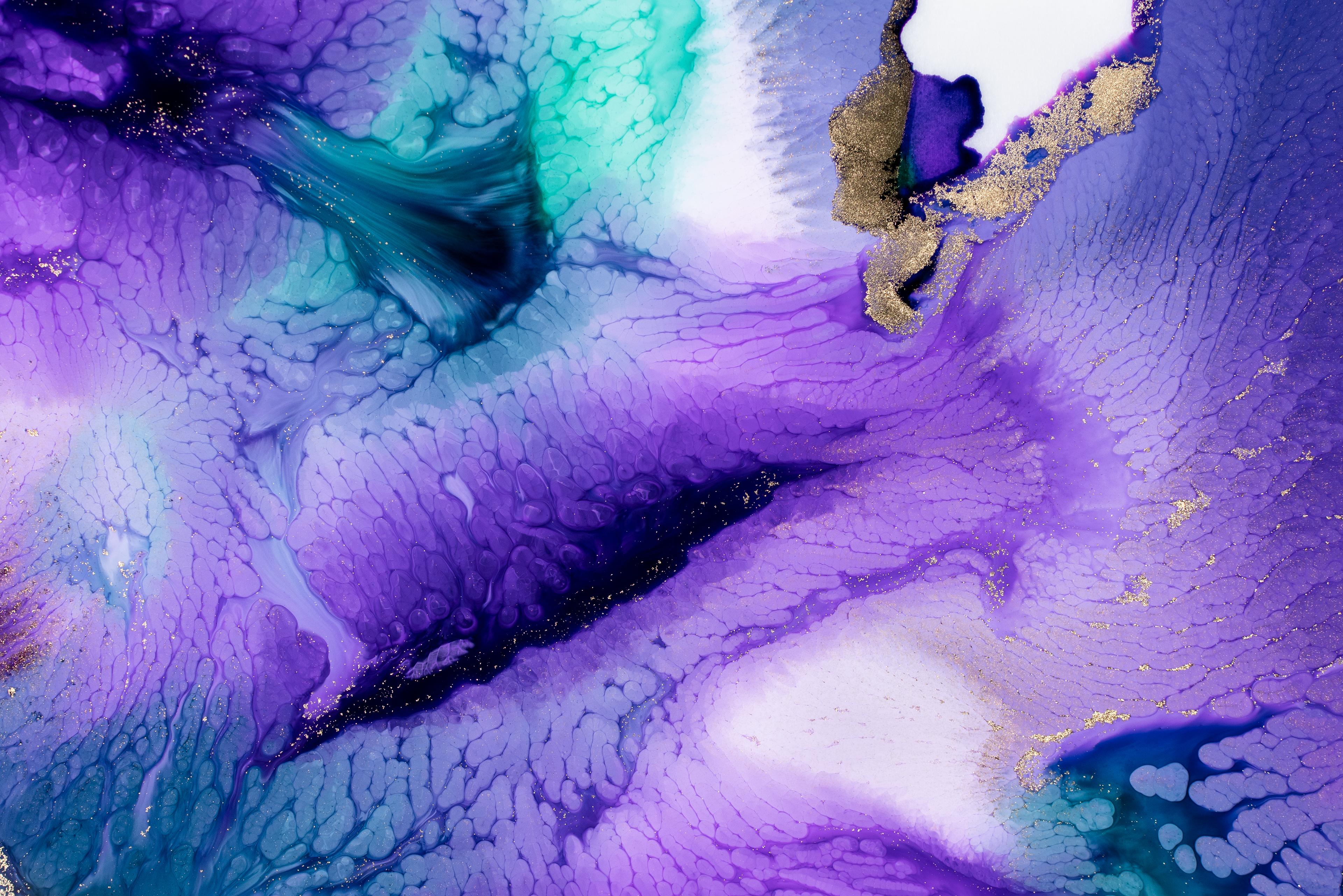 3840x2562 Liquid art Wallpaper 4K, Pearl ink, Purple, Flowering, Fluid, Background, Abstract