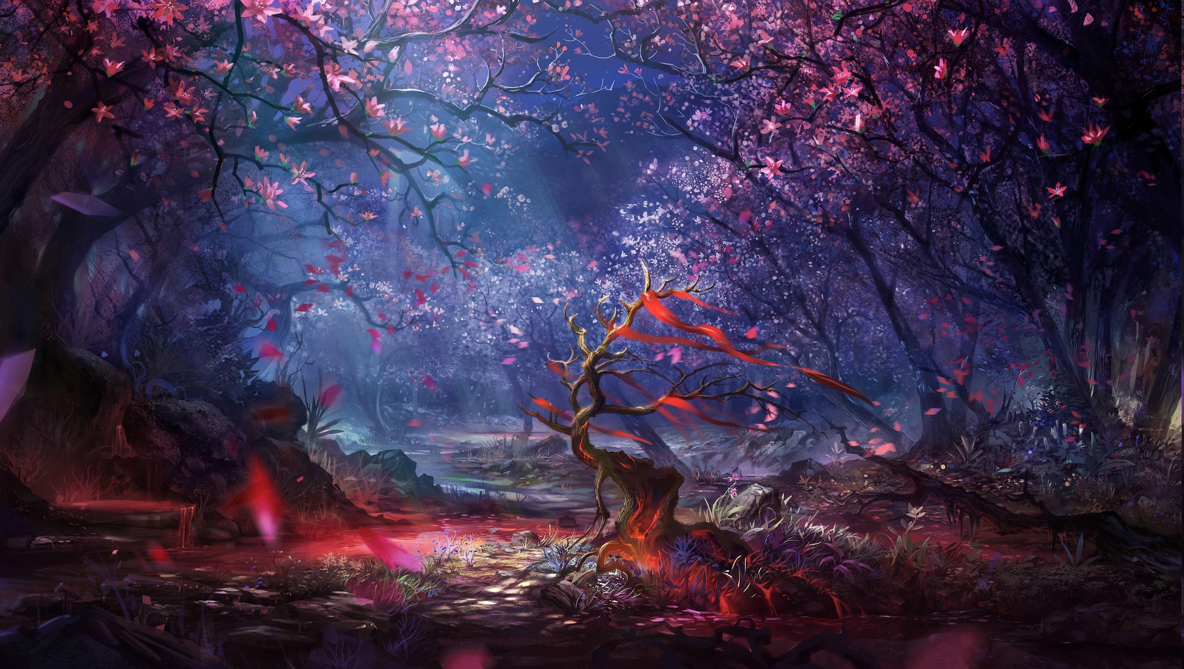 3800x2149 Big Type, Fairy Tale Forest Painting, Aljanh Art 4k