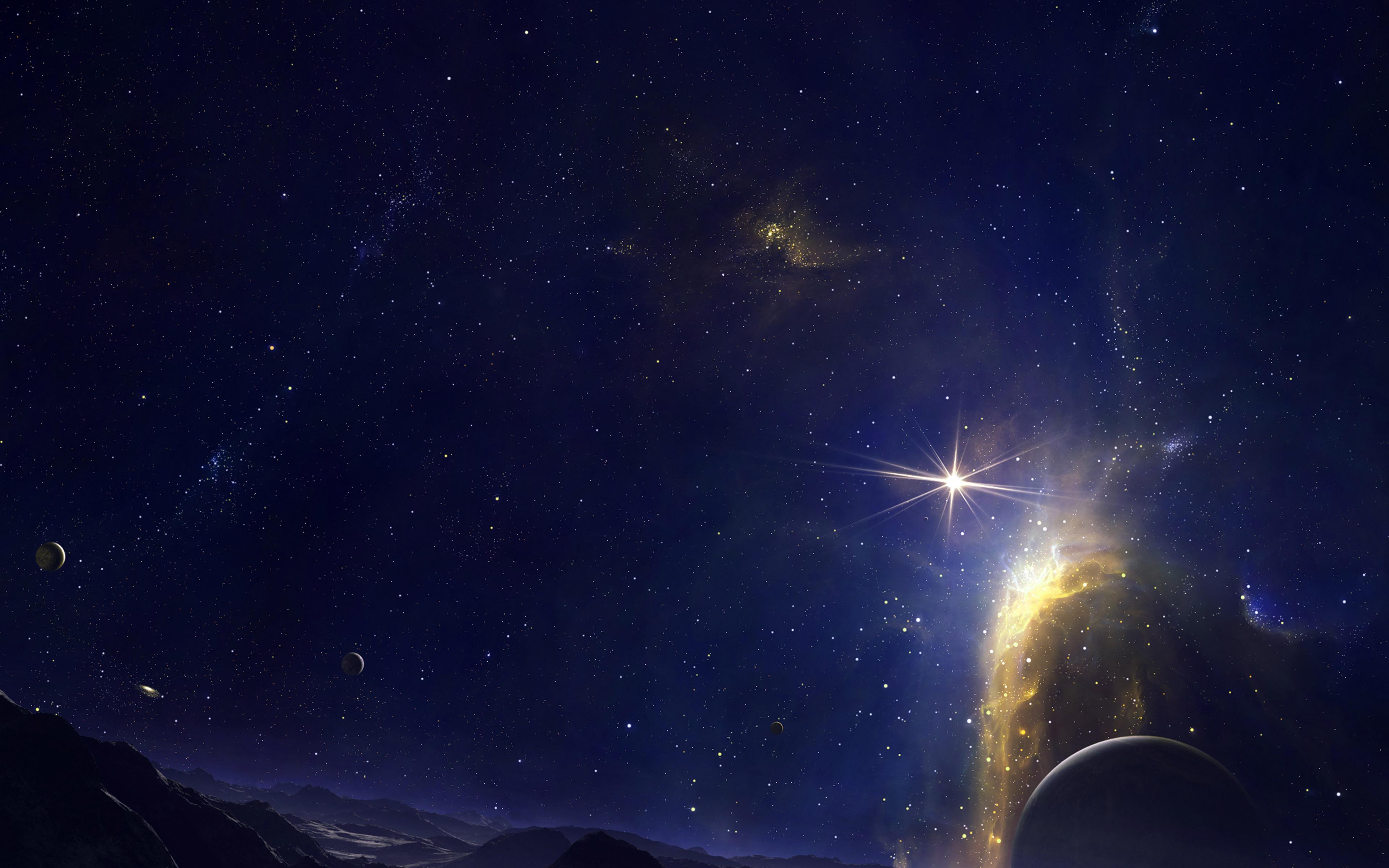 3840x2400 Dark Blue Space Sky Planet Nature Art