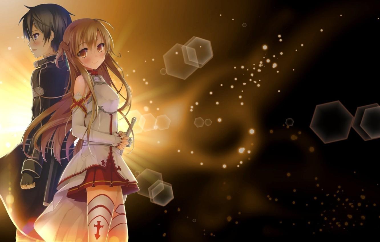 1332x850 Wallpaper sword, game, anime, cross, pretty, asian, cute, manga, pretty girl, japanese, Yuuki Asuna, Sword Art Online, Kirito, Kirigaya Kazuto, oriental, asiatic image for desktop, section сёнэн