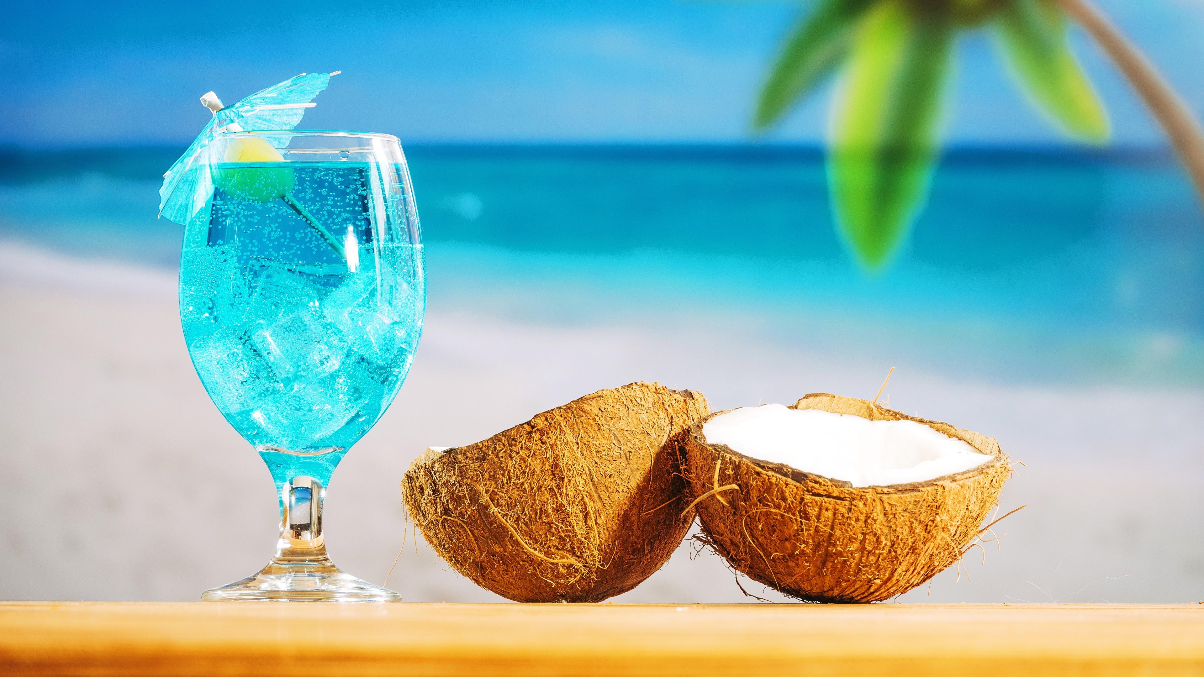 3840x2160 Desktop Wallpaper Ice Coconuts Food Cocktail Stemware 3840x2160
