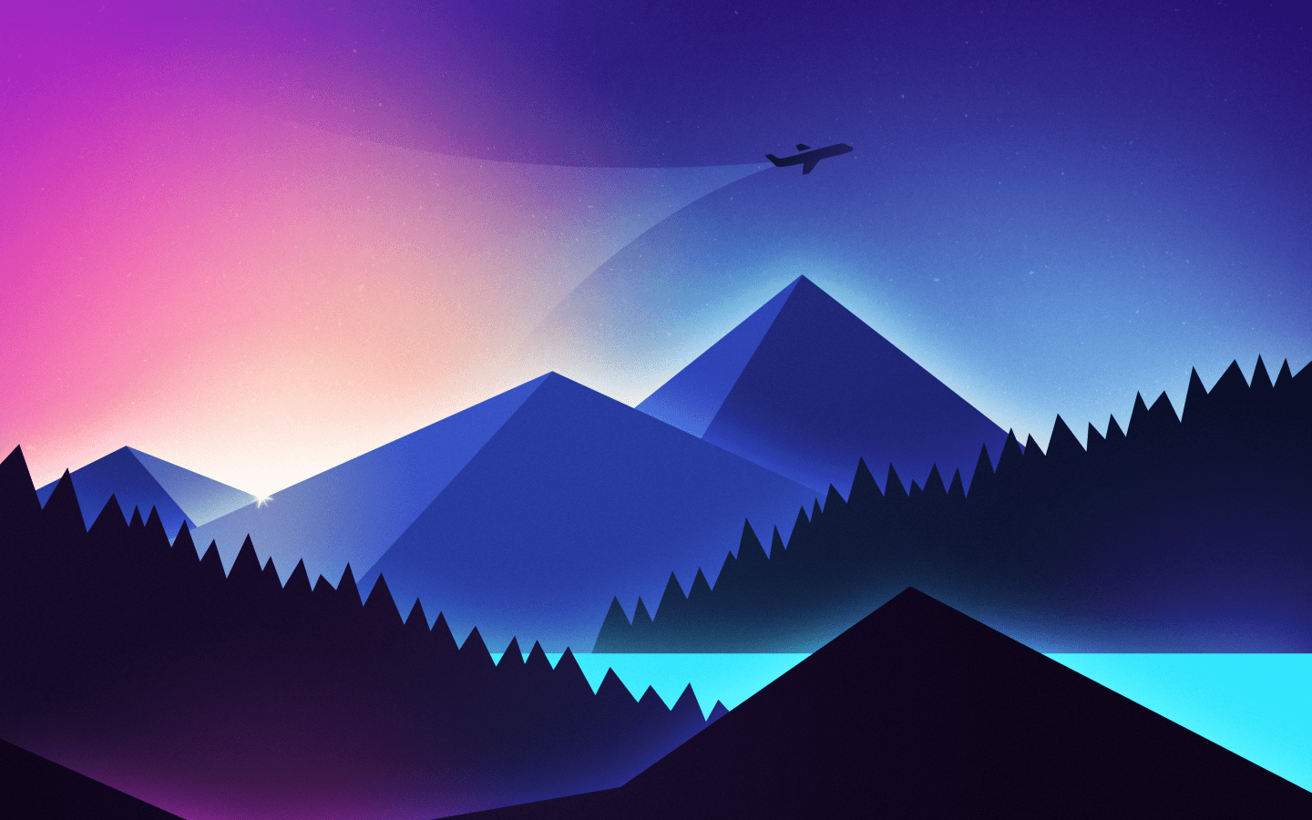 1440x900 Mountains Wallpaper 4K, Illustration, Flight, Night, Sunset, Nature