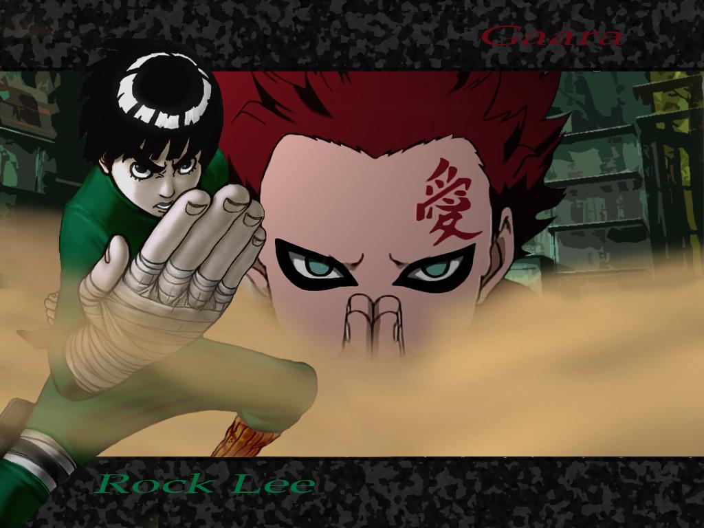 1024x768 Naruto Wallpaper: Gaara VS Rock Lee