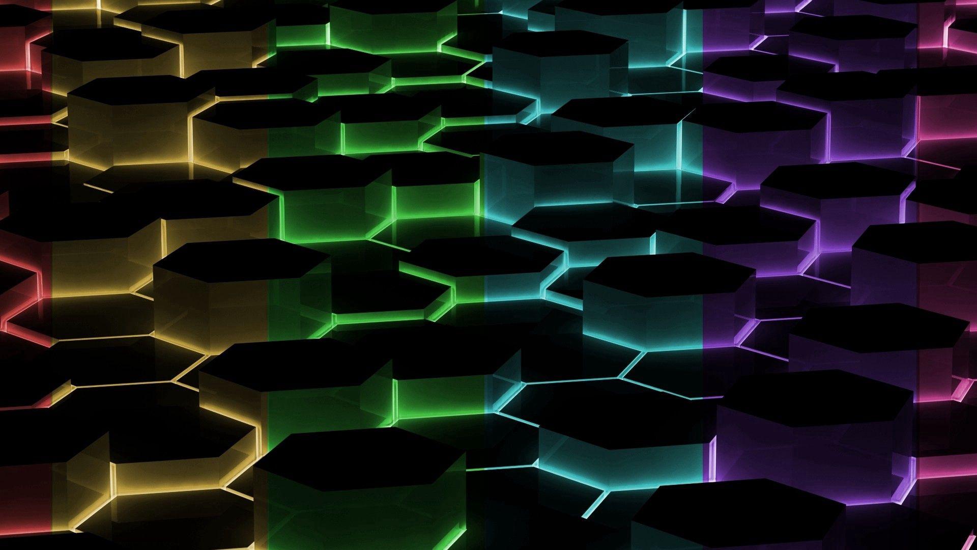 1920x1080 Download wallpaper 1920x1080 hexagons, shadow, light, blue, rainbow HD background