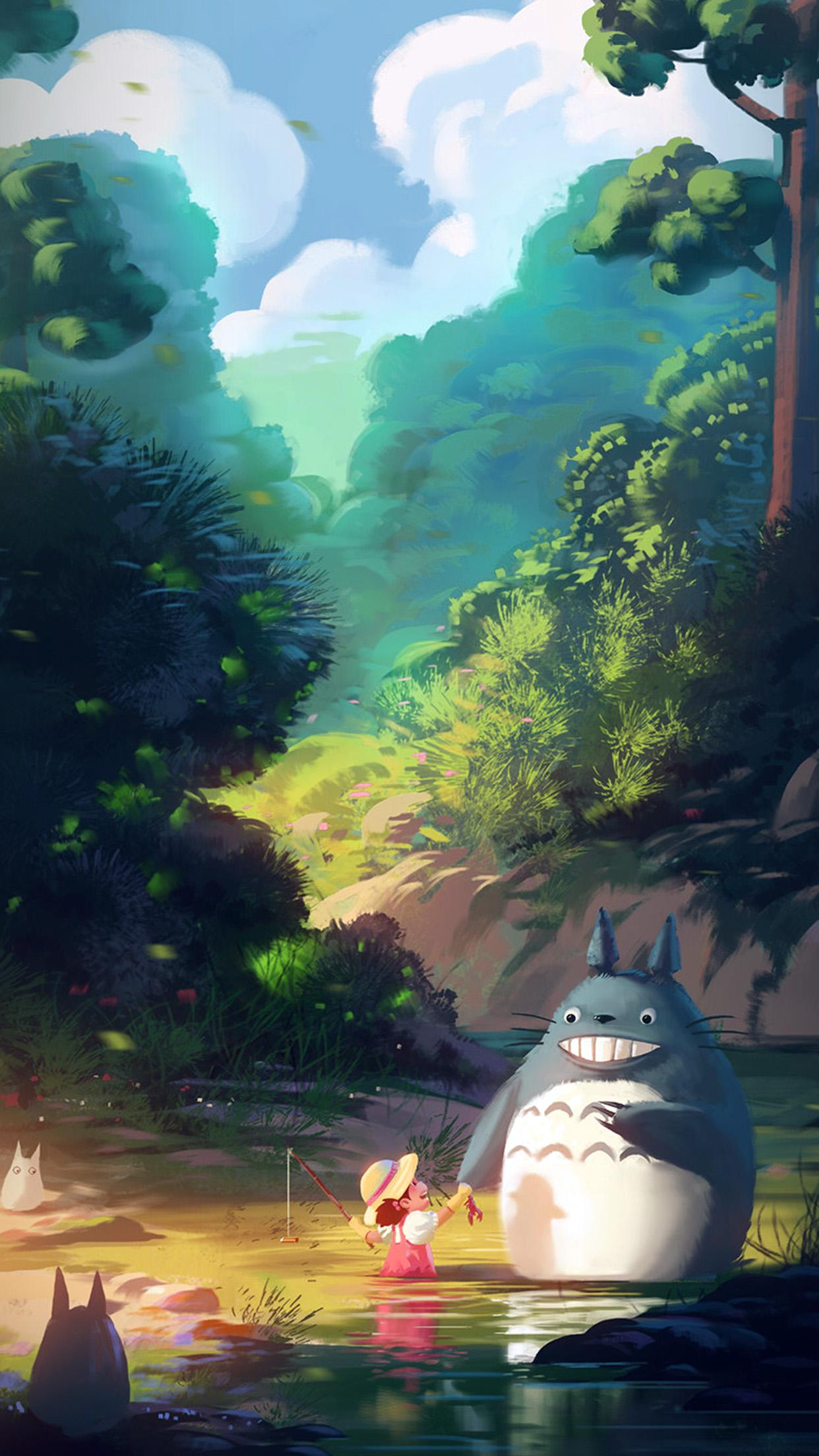 1242x2208 Totoro Anime Liang Xing Illustration Art Blue Wallpaper