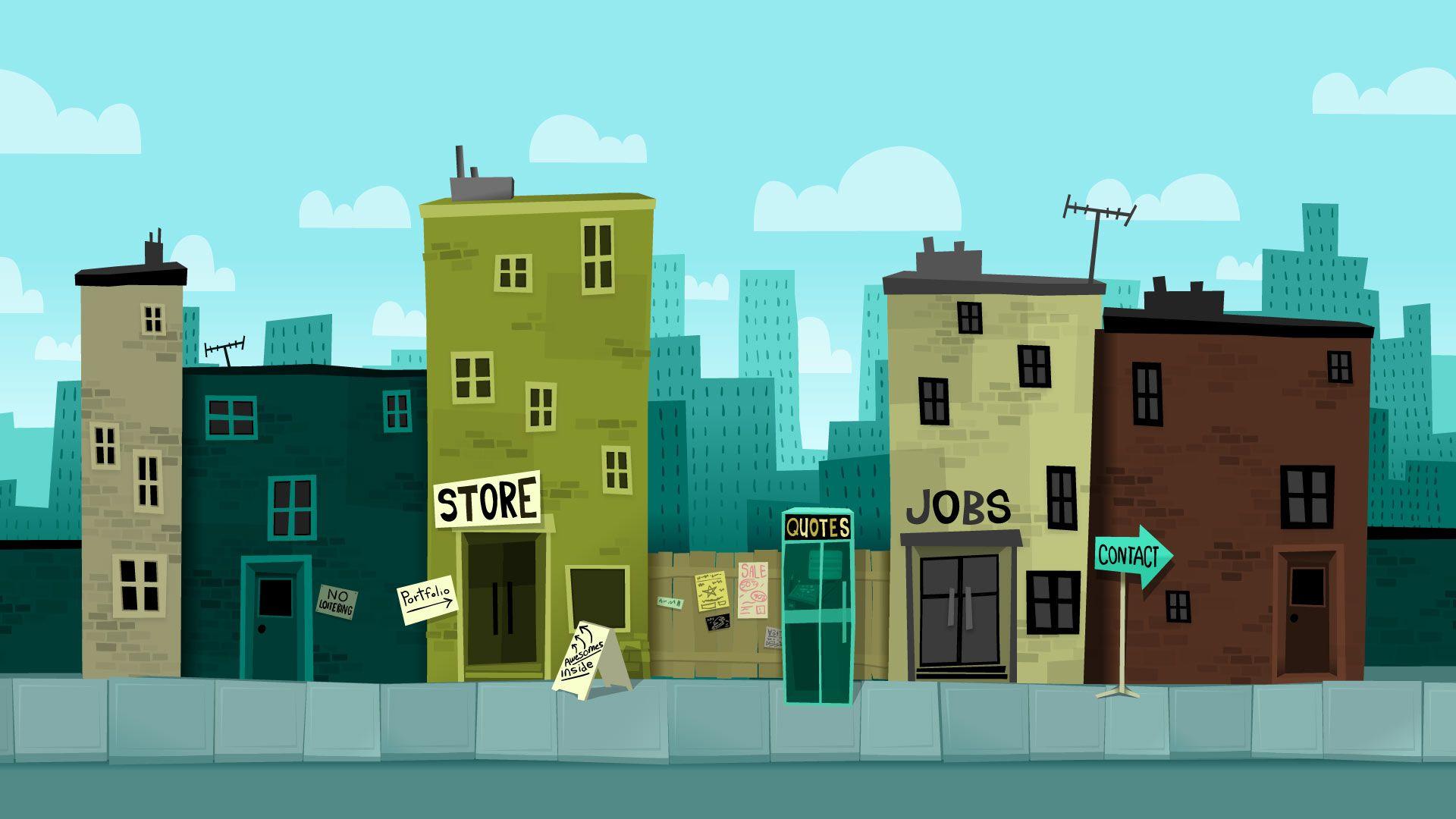1920x1080 Cartoon City Street Wallpaper
