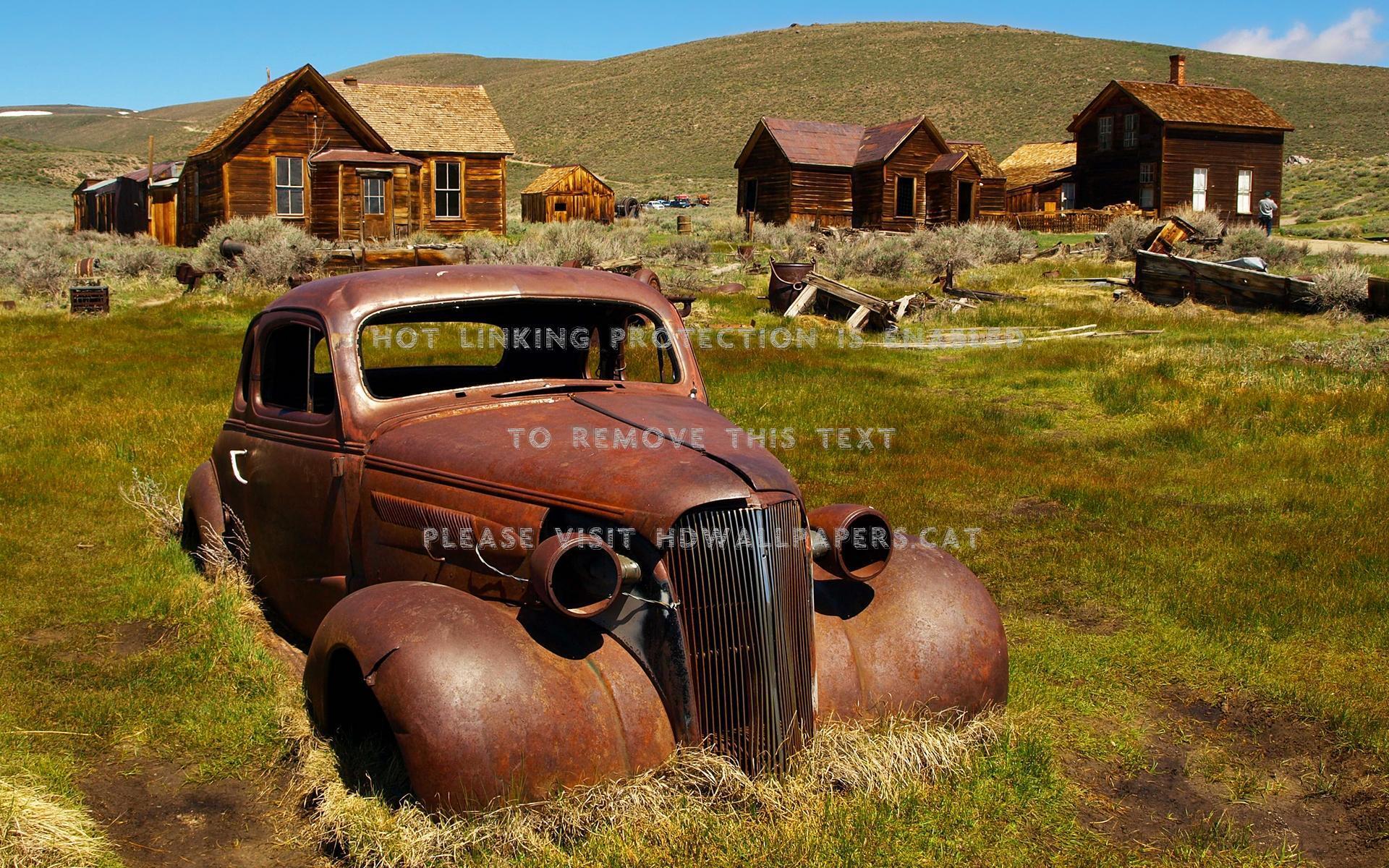 1920x1200 abandoned car in town grass rust village
