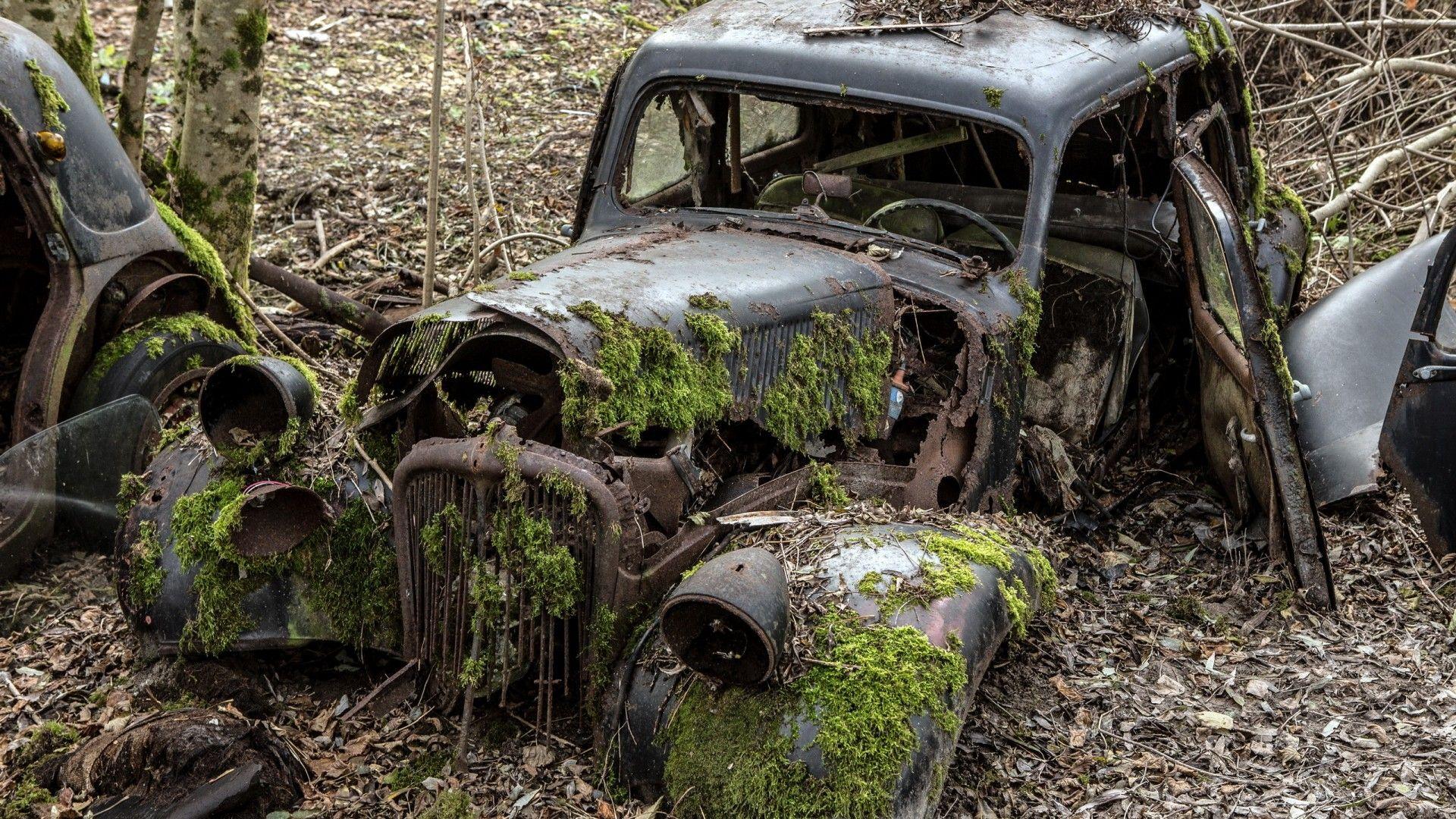 1920x1080 Download wallpaper car scrap background, other resolution 1920x1080. Abandoned cars, Car wallpaper, Abandoned