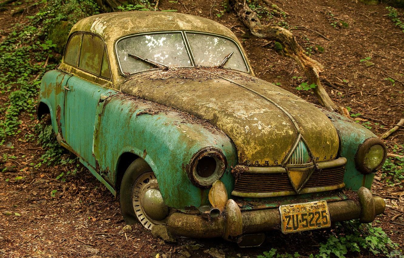 1332x850 Photo Wallpaper Forest, Abandoned, Rust, Old, Car