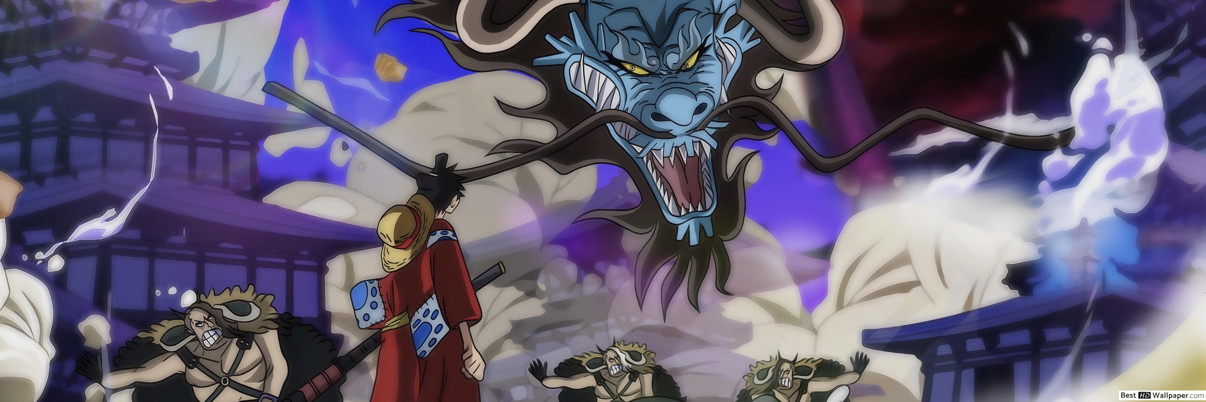 3840x1280 Luffy Vs Kaido Dragon Form HD wallpaper download