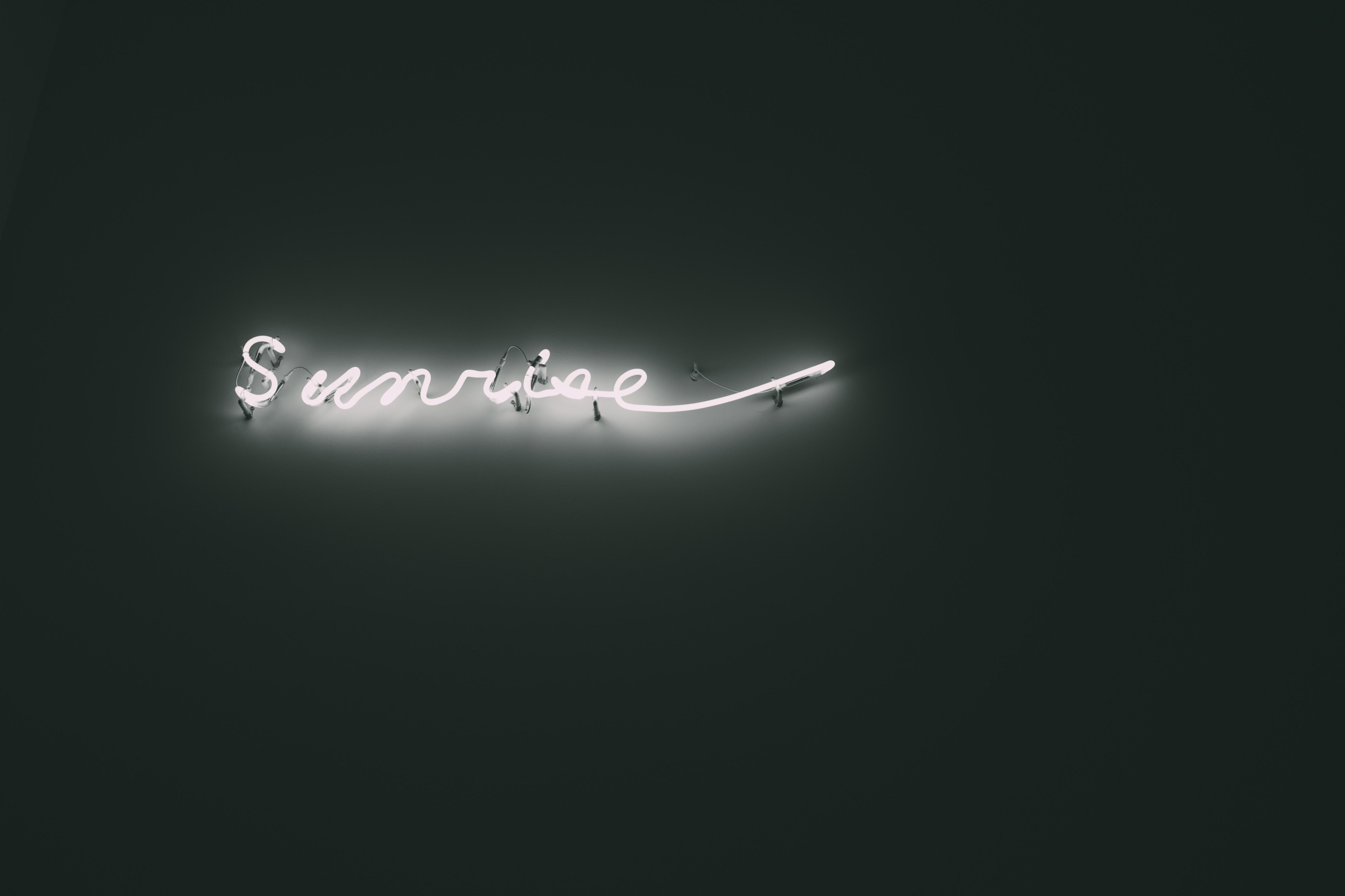 5472x3648 5472x3648 #light, #typography, #sunrise, #illuminated, #illumination, #black background, #neon sign, #dark, #Creative Commons image, #black, #sunrise word, #neon, #neon light, #museum, #contrast, #word, #typo, #art. Mocah HD Wallpaper