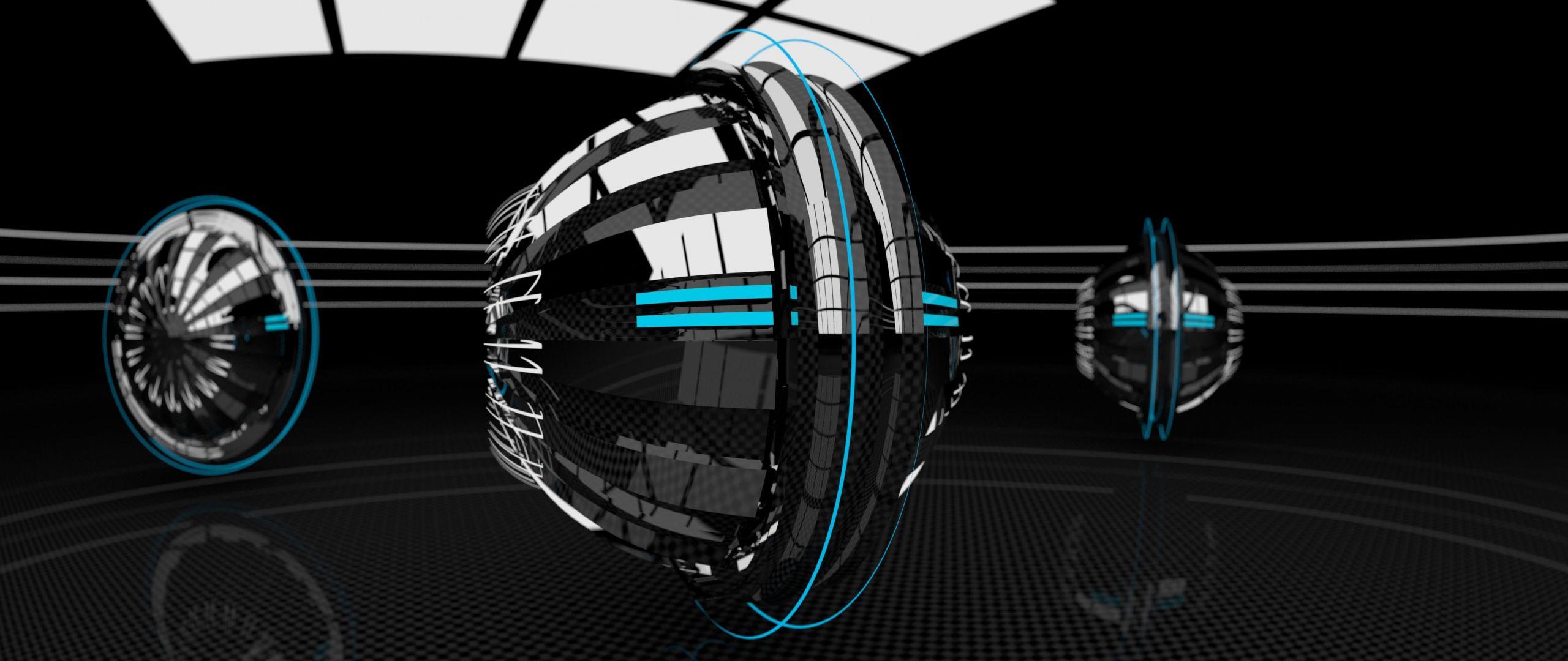 2560x1080 Cyber Wheel 3D Desktop HD Wallpaper