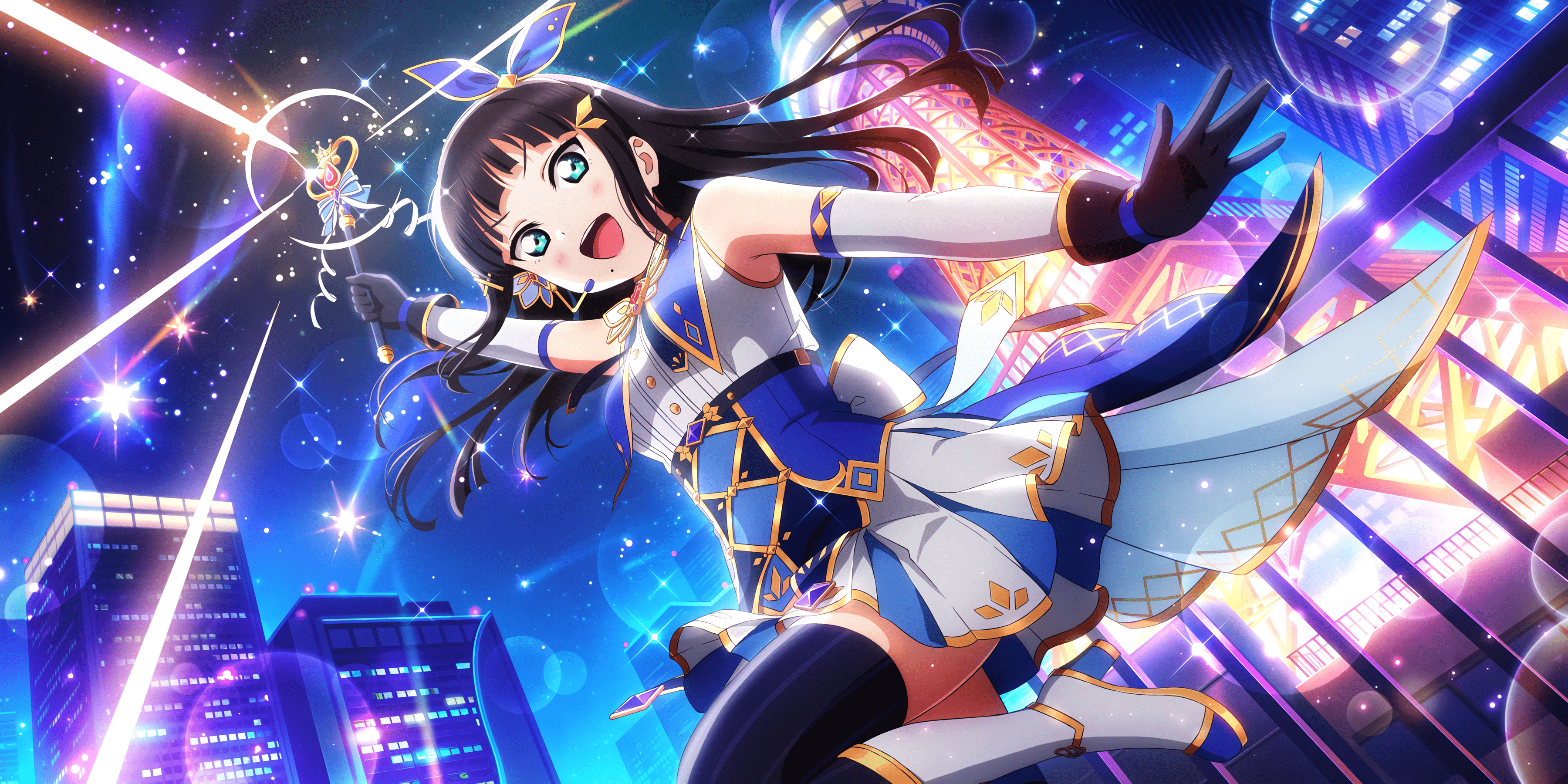 3600x1800 Anime girl with a magic wand in hand wallpaper and image, picture, photo