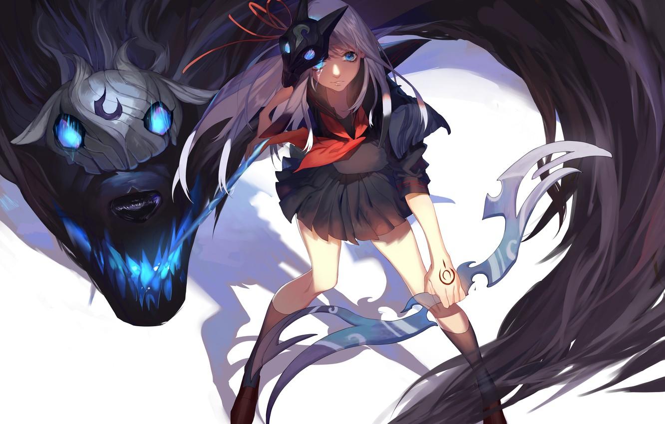 1332x850 Wallpaper Girl Weapons Magic Monster Anime Mask Art Of Legends Kindred Human
