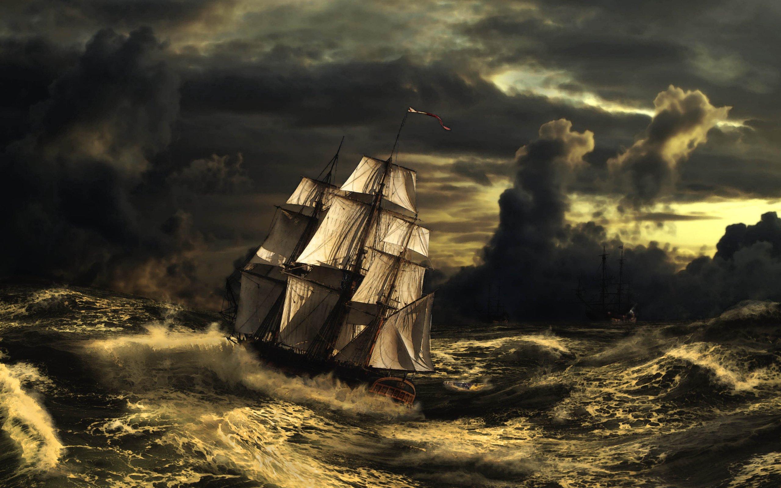 2560x1600 waves, Clouds, Sailboat, Storm, Art, Sea, Sky, Stormy Wallpaper HD / Desktop and Mobile Background