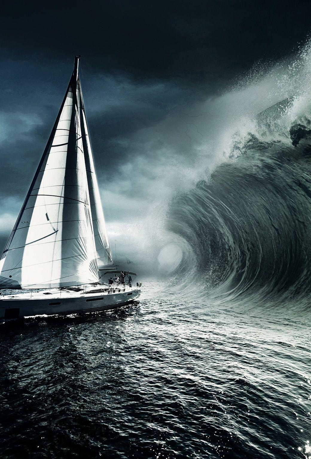 1040x1536 TAP AND GET THE FREE APP! HD Nature Unicolor Boat Wave Storm Dark Graphite Danger Sea iPhone 5 Wallpaper. Waves wallpaper, Waves, Cool background