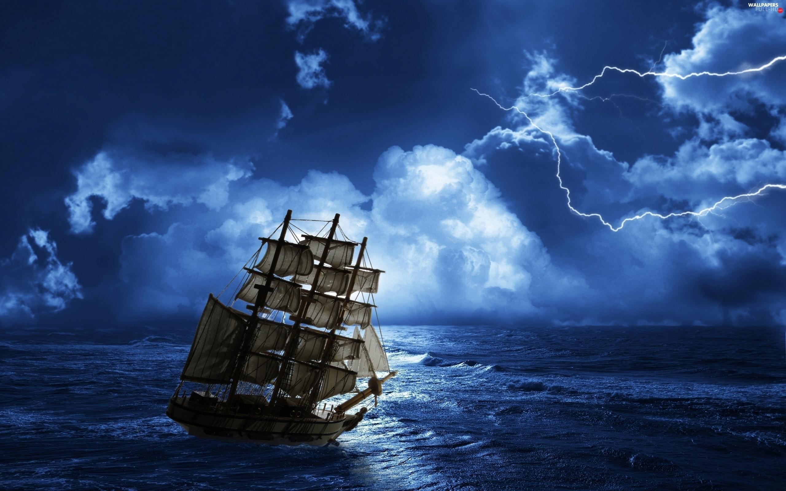 2560x1600 sailing vessel, sea, Storm, clouds HD Wallpaper: 2560x1600