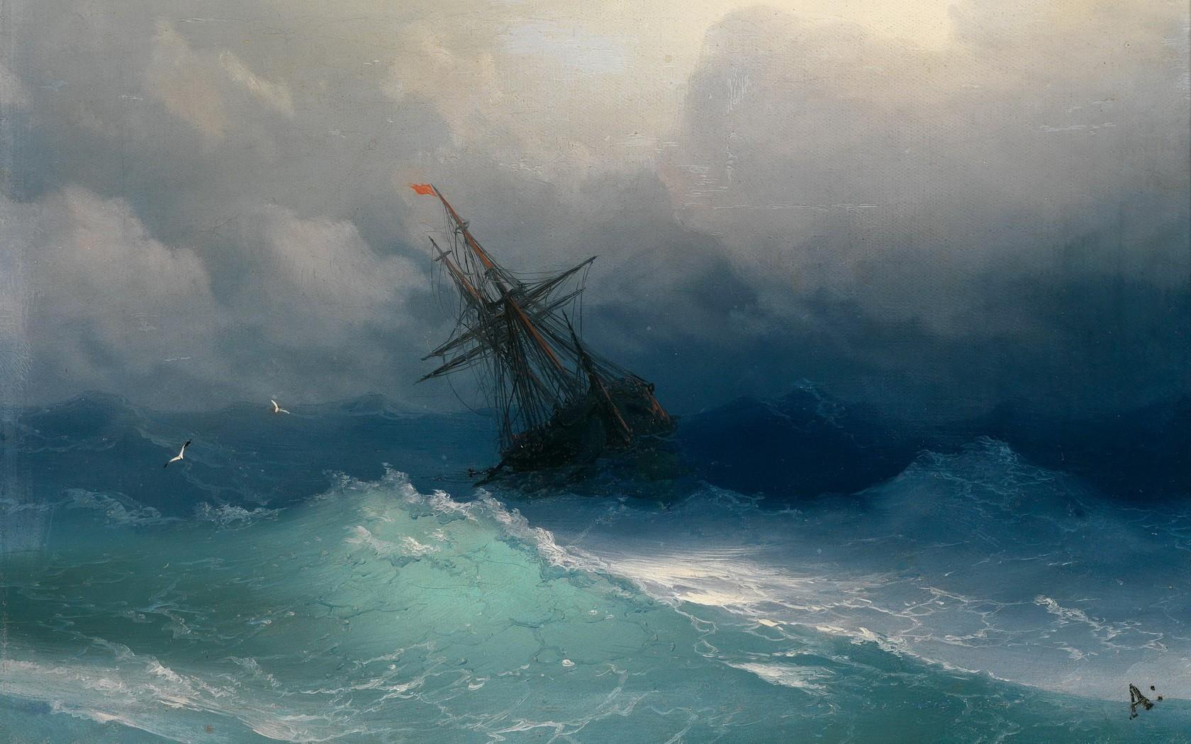 1680x1050 #storm, #Ivan Konstantinovich Aivazovsky, #sailing ship, wallpaper. Mocah HD Wallpaper