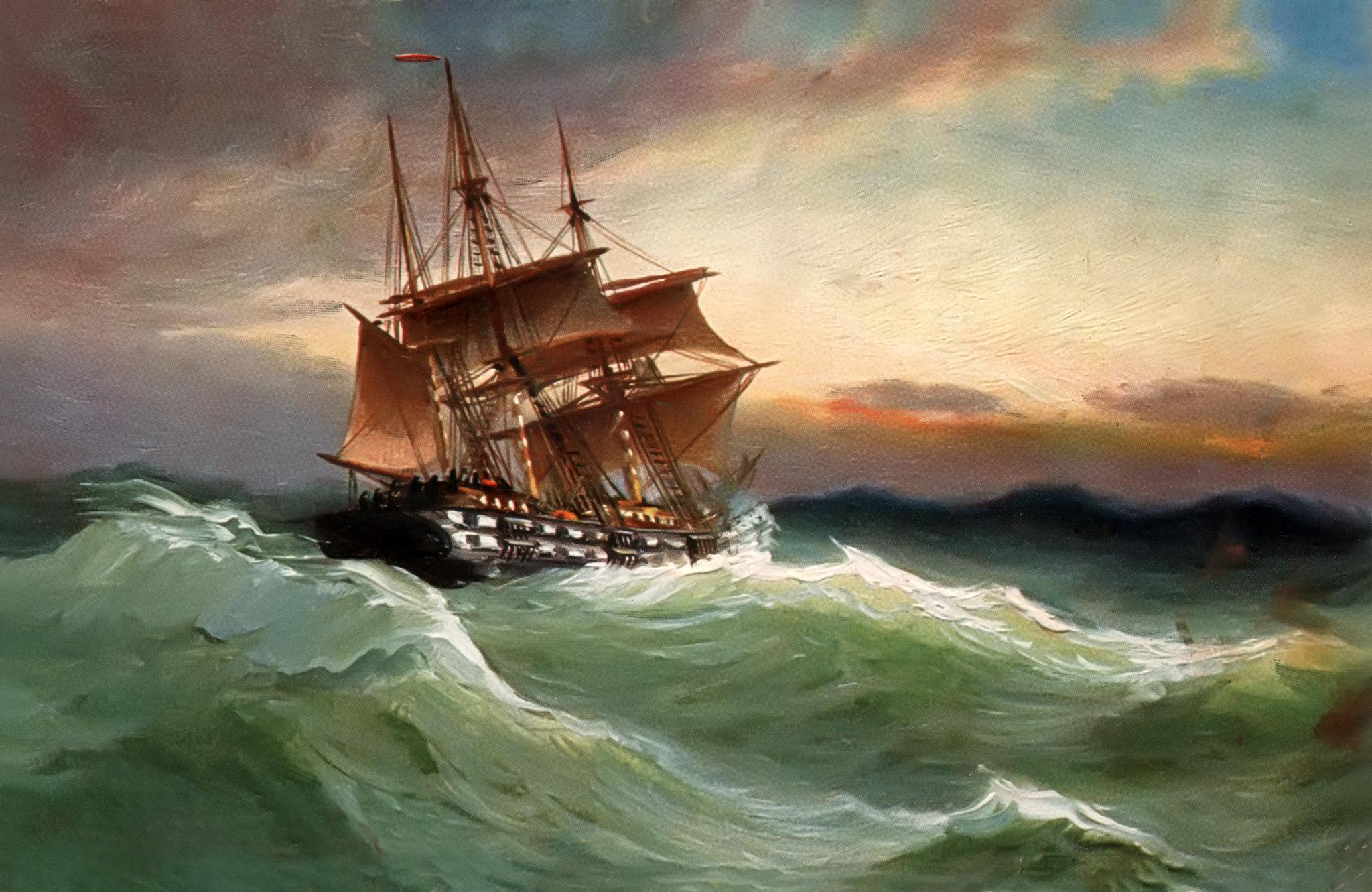 2048x1331 Sailing Ship on Stormy Sea HD Wallpaper