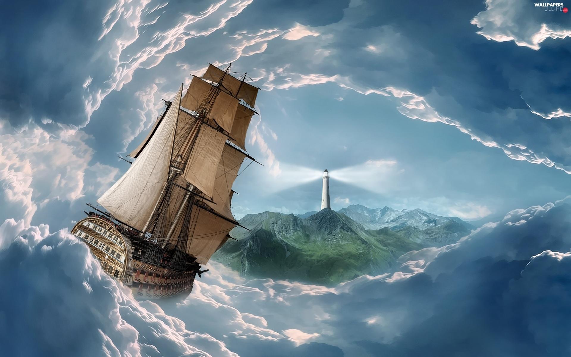 1920x1200 Storm, sailing vessel, sea, Sky HD Wallpaper: 1920x1200