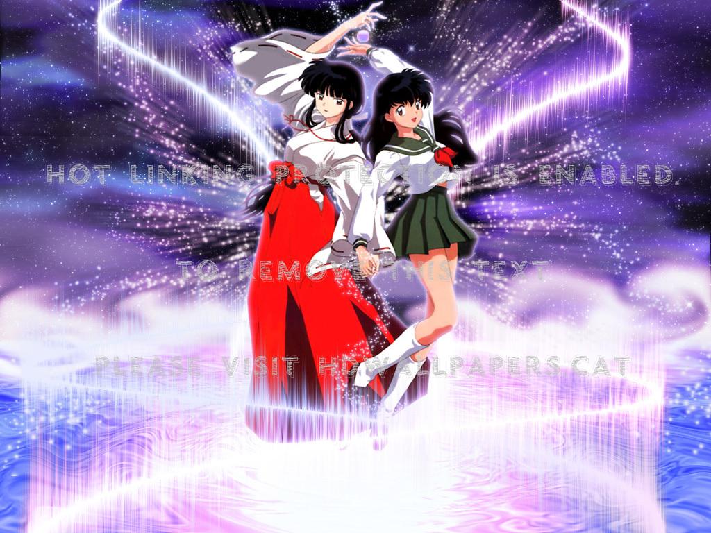 1024x768 kikyo and kagome girl cute inuyasha priest