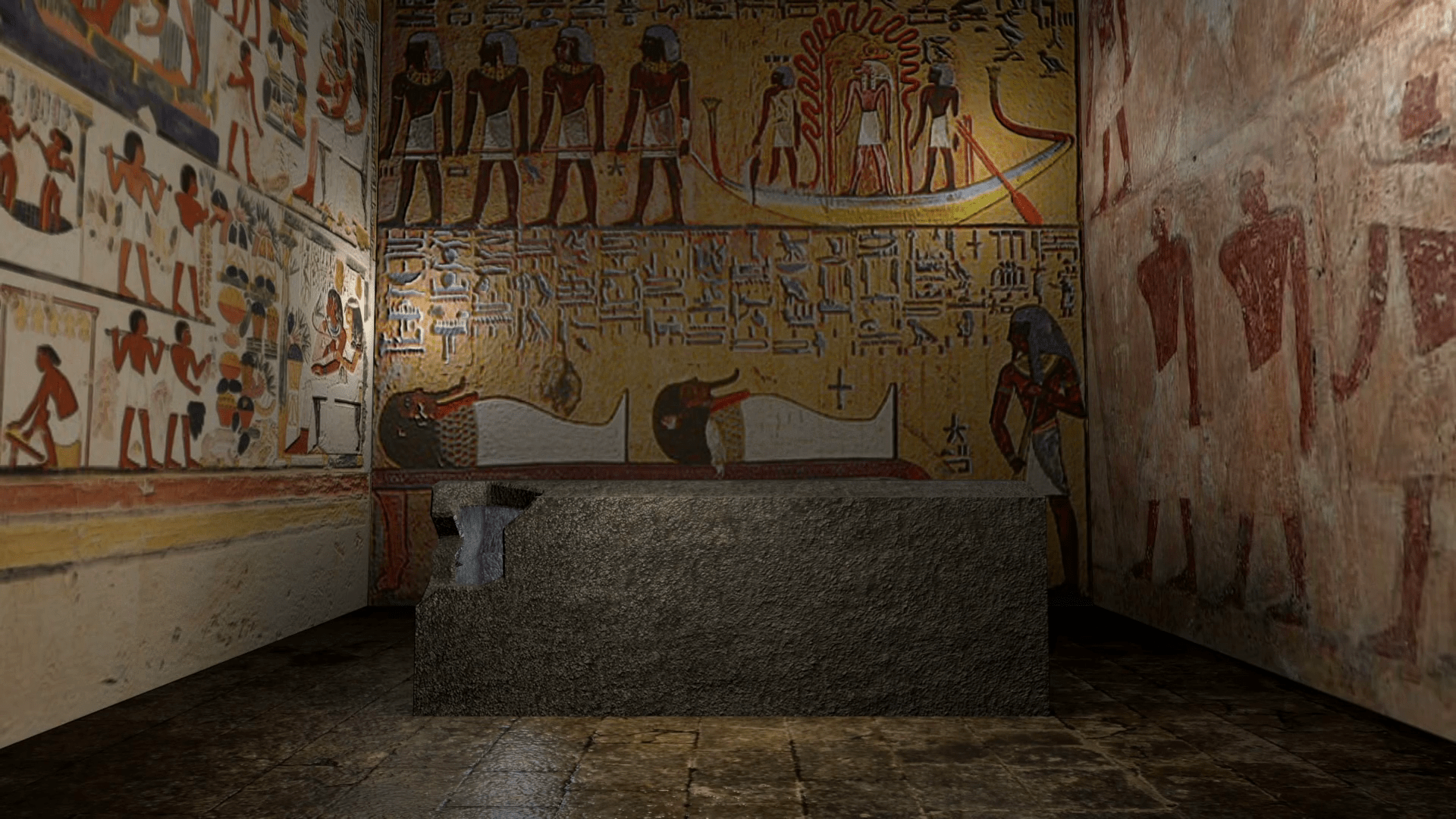 1920x1080 Animated pharaoh tomb in ancient Egypt with closing doors. 3D rendering Motion Background